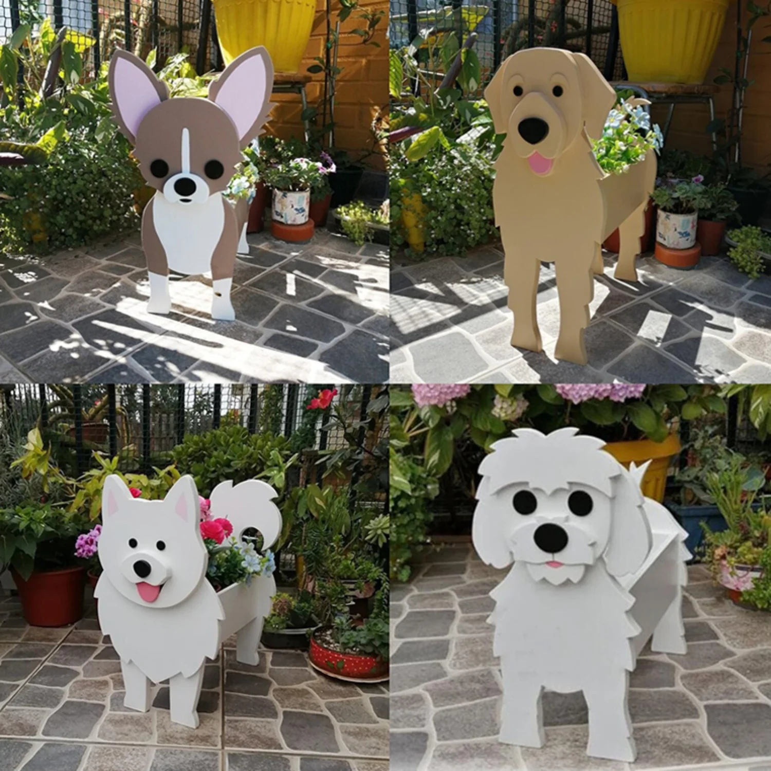 Cute Bulldog  Poodle  and Corgi Dog Shaped Flower Pot Garden Plant Container Holder - Outdoor Decor for Terrier and Havanese - Vase and Macetero Perro