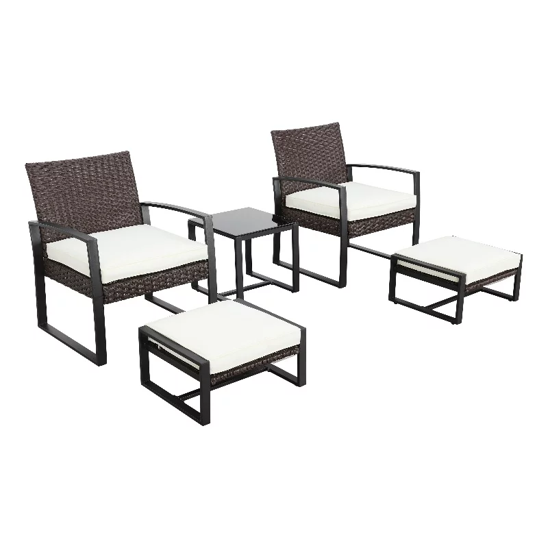 Patio Festival 5-Piece Resin Wicker Conversation Set in Off White and Brown