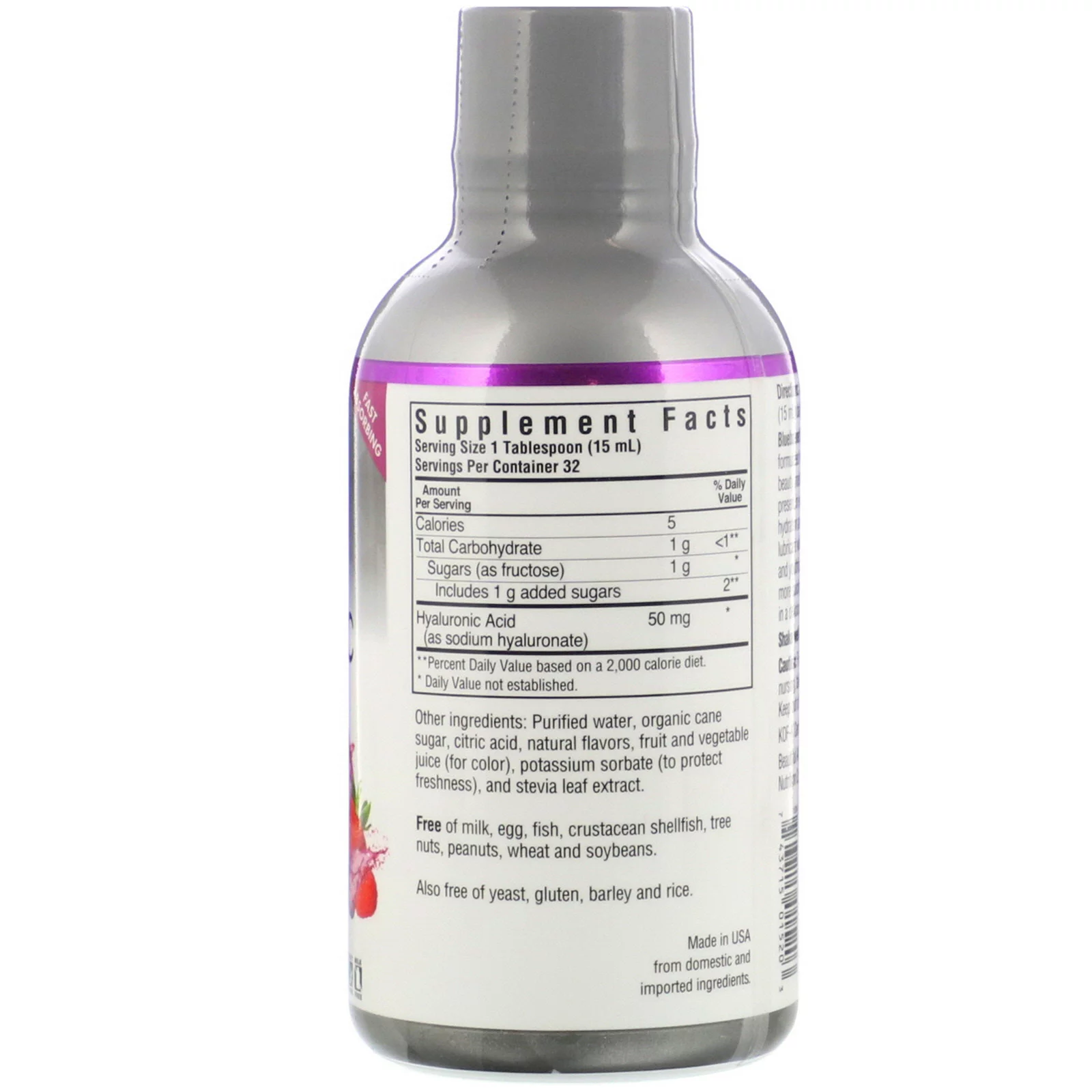 Bluebonnet Nutrition Beautiful Ally, Liquid Hyaluronic Acid, Mixed Berry , 16 fl oz (472 ml)