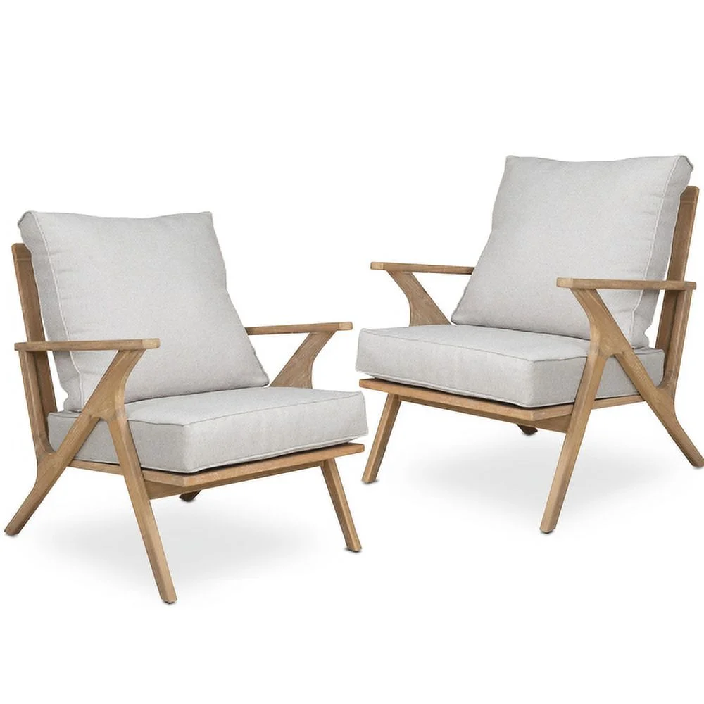 JHOOTUUO 2 Pieces Patio  Chairs   Outdoor Acacia Wood Sofa Set with Soft Seat for Garden  Backyard  Poolside  Bistro and Deck