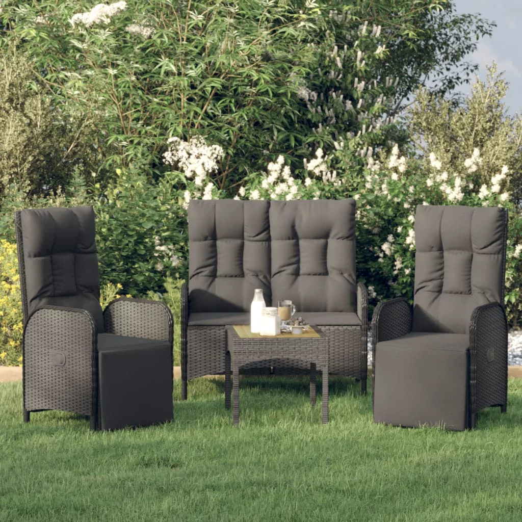 Aibecy 3 Piece Patio Dining Set with Cushions Black Poly Rattan
