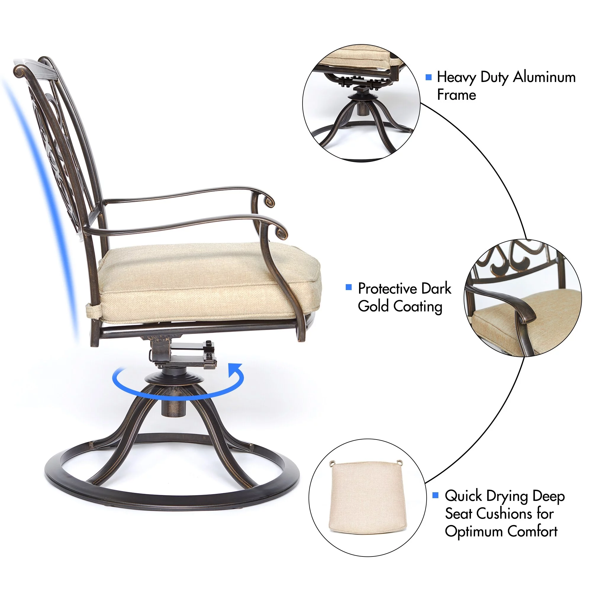 Clihome  Aluminum 5 Piece Bistro Set With Cushions