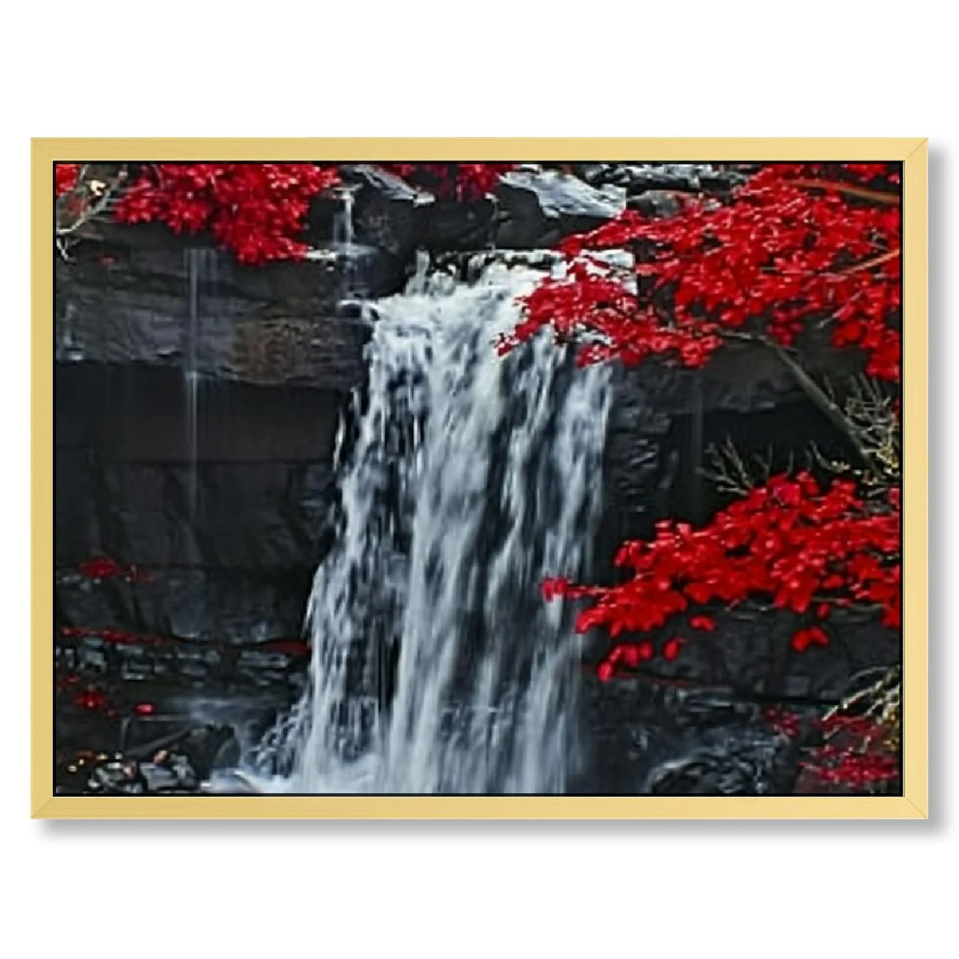 Red Waterfall Canvas Wall Art Decor Vertical Decorative Prints Forest Landscape Picture for Living Room Kitchen Bedroom Office Home Decor Gift