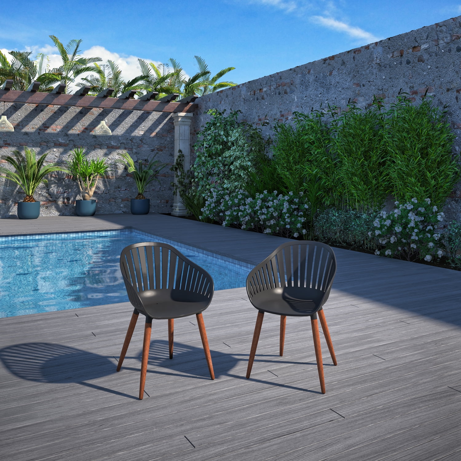 Amazonia 2 Piece Resin Chair Patio Black Eucalyptus Finish