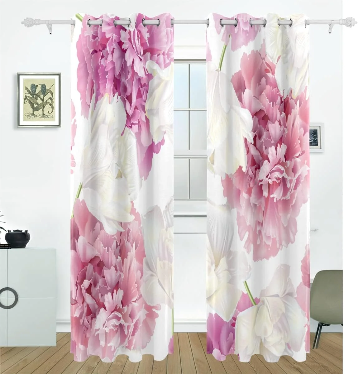 Coolnut Peony Floral Blackout Curtain for Bedroom, 2 Panels Thermal Insulated Blackout Drapes Long Darkening Curtains with Grommets,55