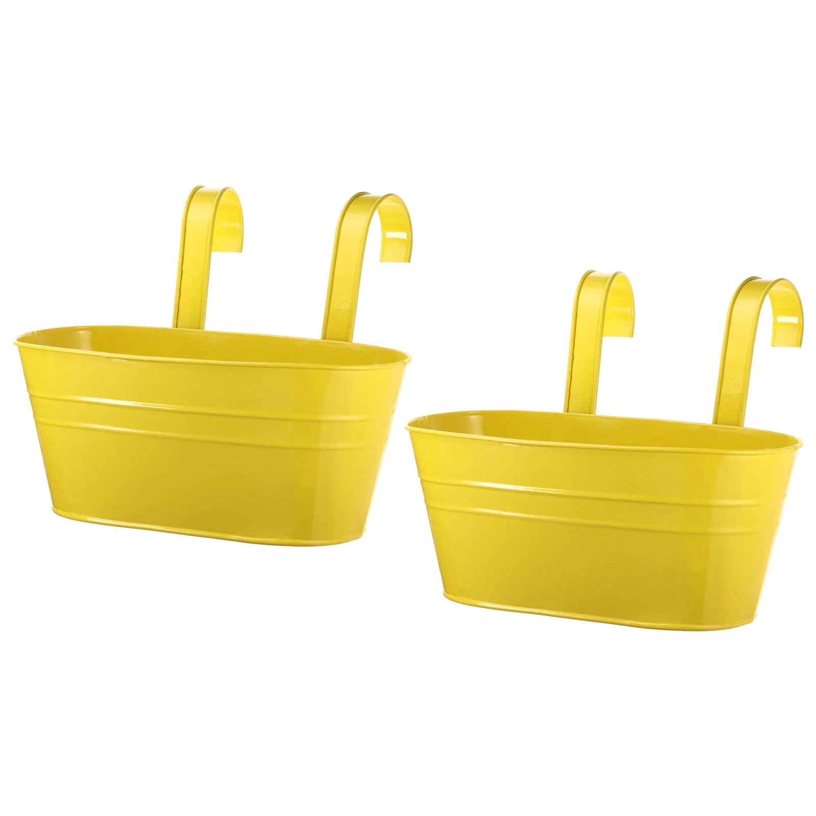 Uxcell 5 Inch Hanging Flower Pots Bucket, Oval Metal Iron Bucket with Detachable Hook for Balcony, Yellow 2Pcs