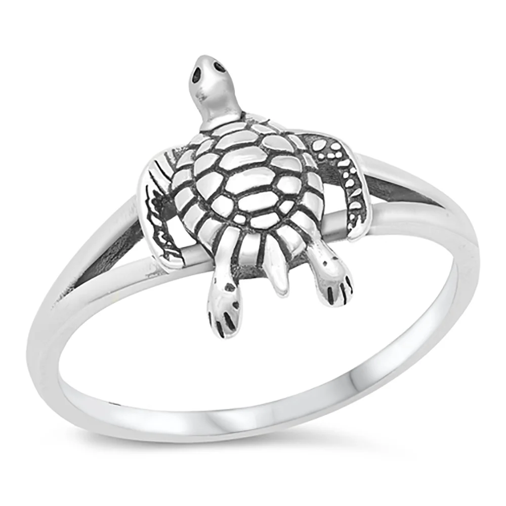 All in Stock Sterling Silver Split Shank Sea Turtle Ring Size 8