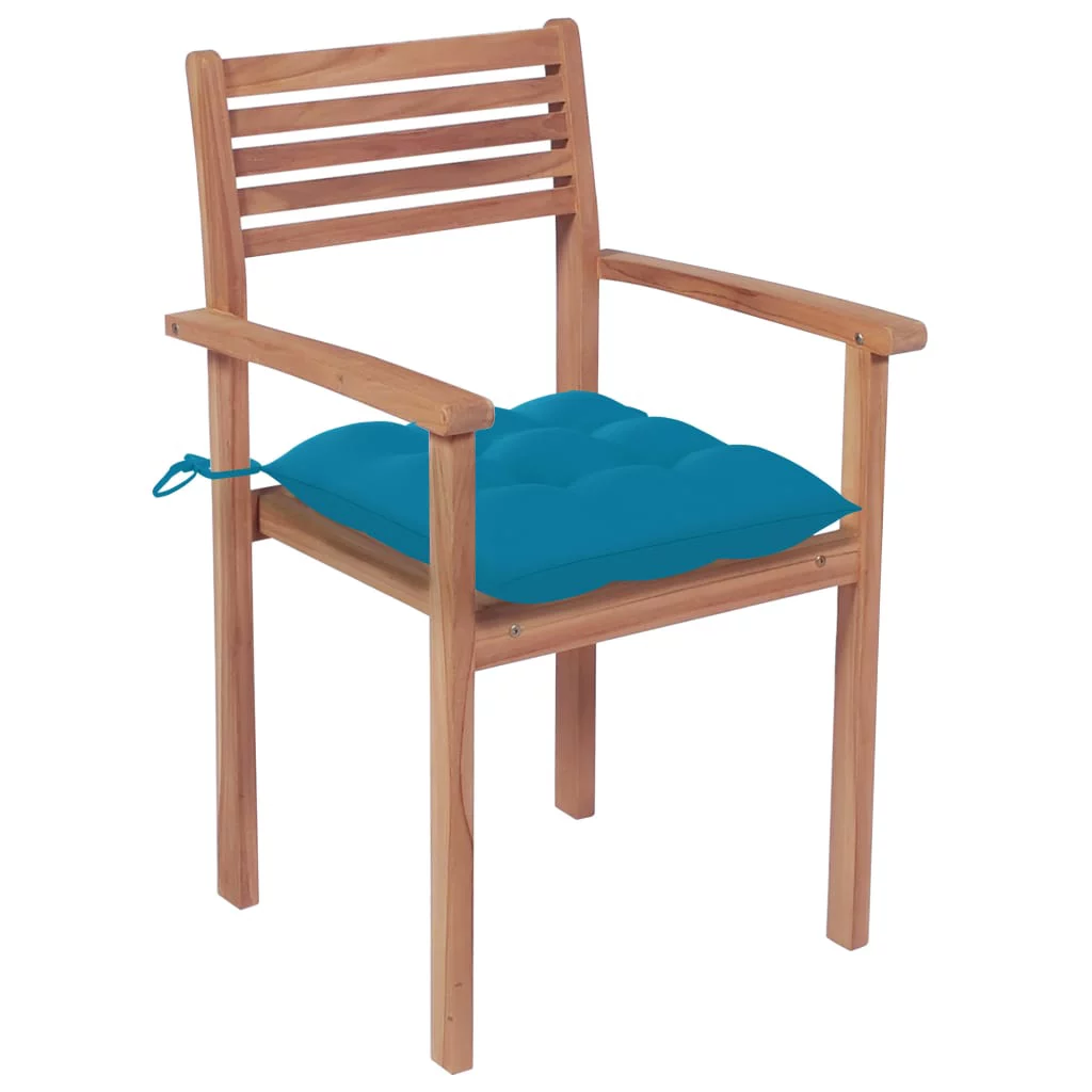 Anself Patio Chairs 2 pcs with Blue Cushions Solid Teak Wood