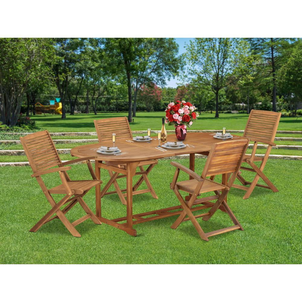 East West Furniture 5 Piece Outdoor Patio Dining Sets, 36x78, Natural Oil