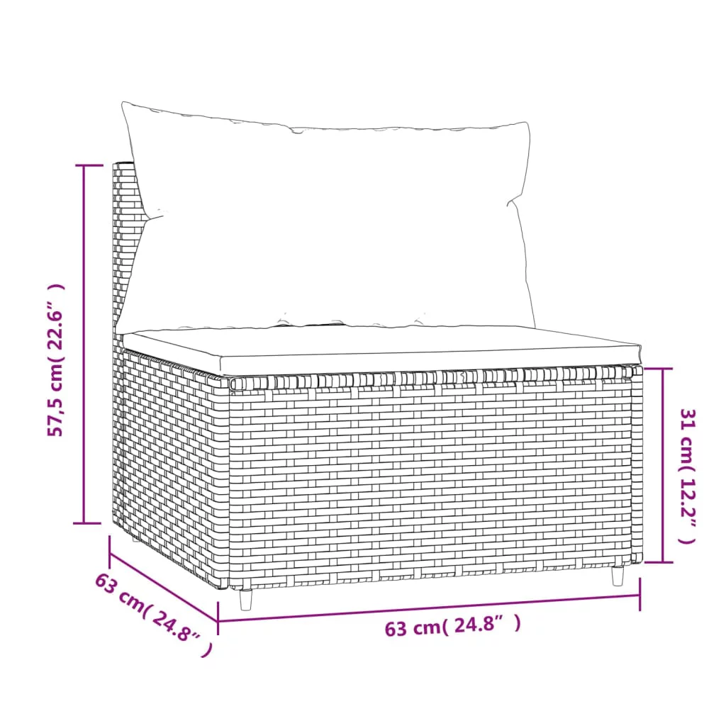 Andoer parcel,With Cushions Poly Rattan Patio Middle Sofa Middle Sofa With Steel - PolyFurniture Piece - Durable Powder-coated -Furniture Weather-resistant Balcony Style A Vidaxl