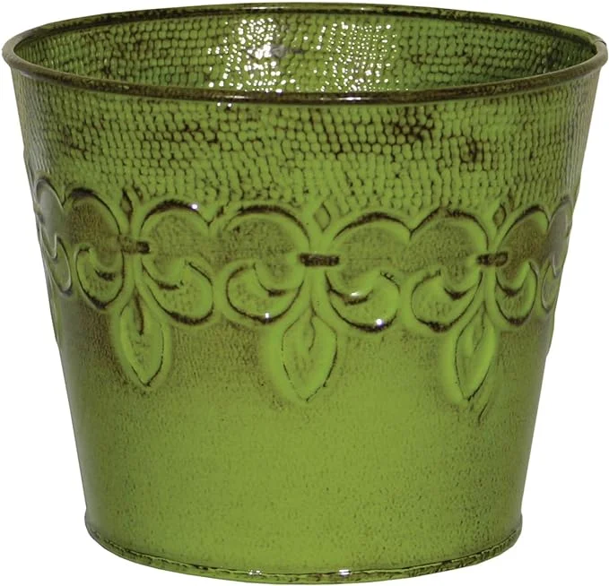Robert Allen MPT01888 Fluer De Lis Series Metal Planter Flower Pot 4-Inch Tansy Green