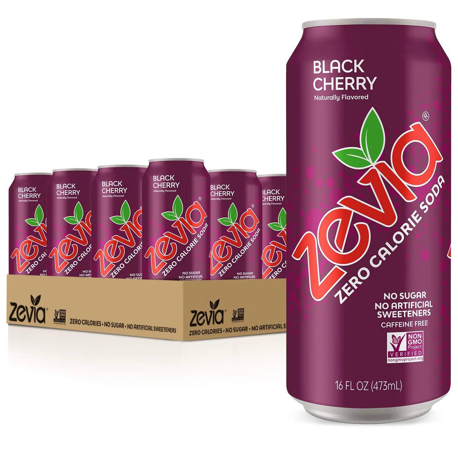 Zevia Zero Calorie Soda, Black Cherry, 16 Ounce Cans (Pack of 12)