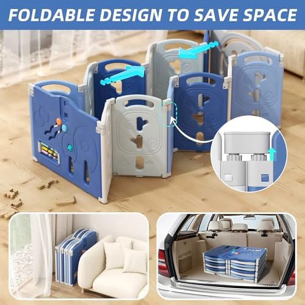 MQLIFEBOOM Baby Playpen  14 Panels Foldable Safety Play Yard for Babies & Toddlers   Activity Center with Safety Lock Adjustable Shape for Indoor Outdoor Use (Gray)