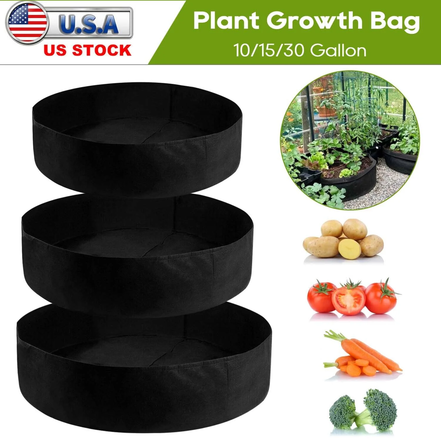 1-30 Gallon Plant Grow Bags Fabric Pot Nursery Soil Bag Thickened Nonwoven Bag