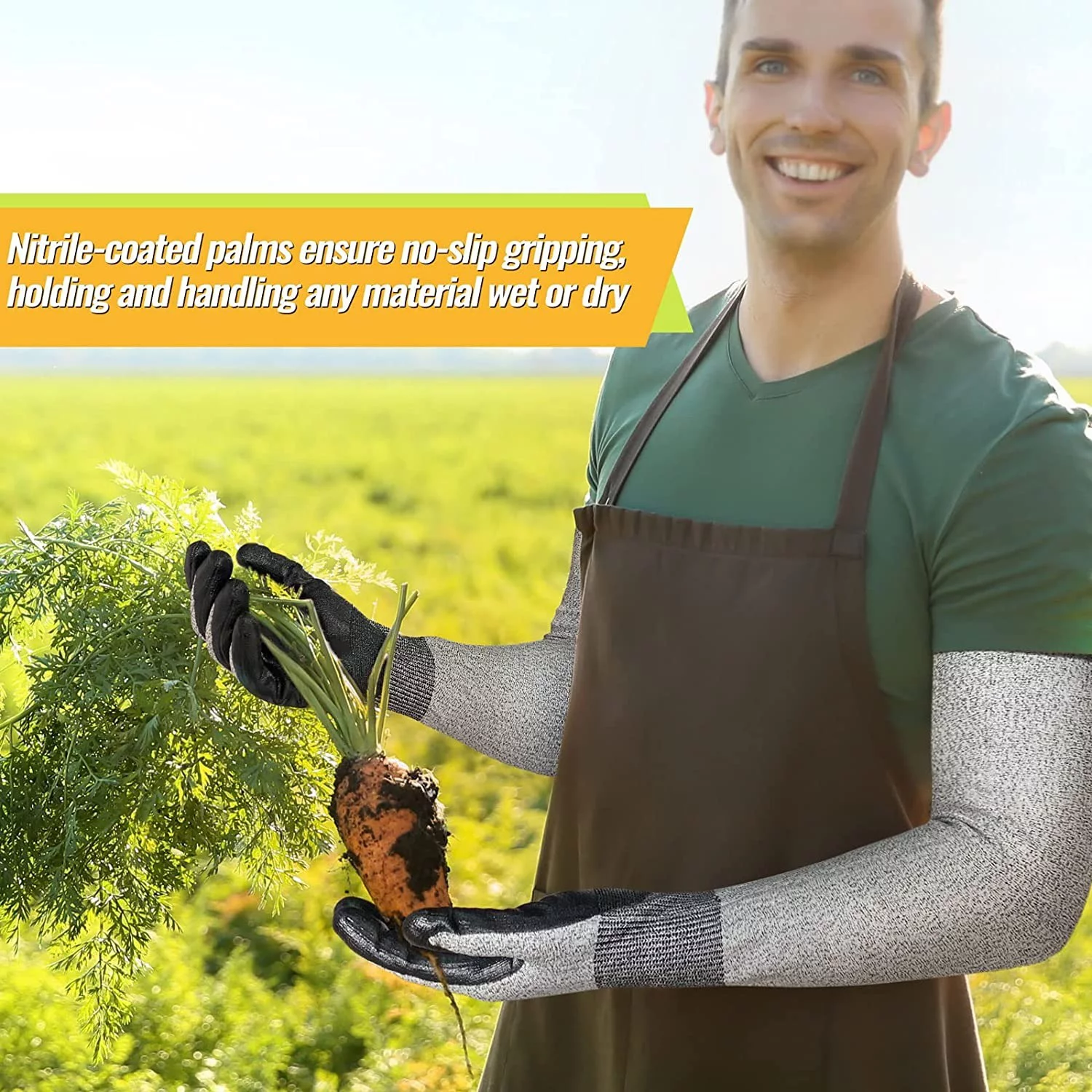 EvridWear Long Gardening Gloves Cut Resistant Sleeves with Anti-slip Nitrile Coated Palm for Gardening and Landscaping