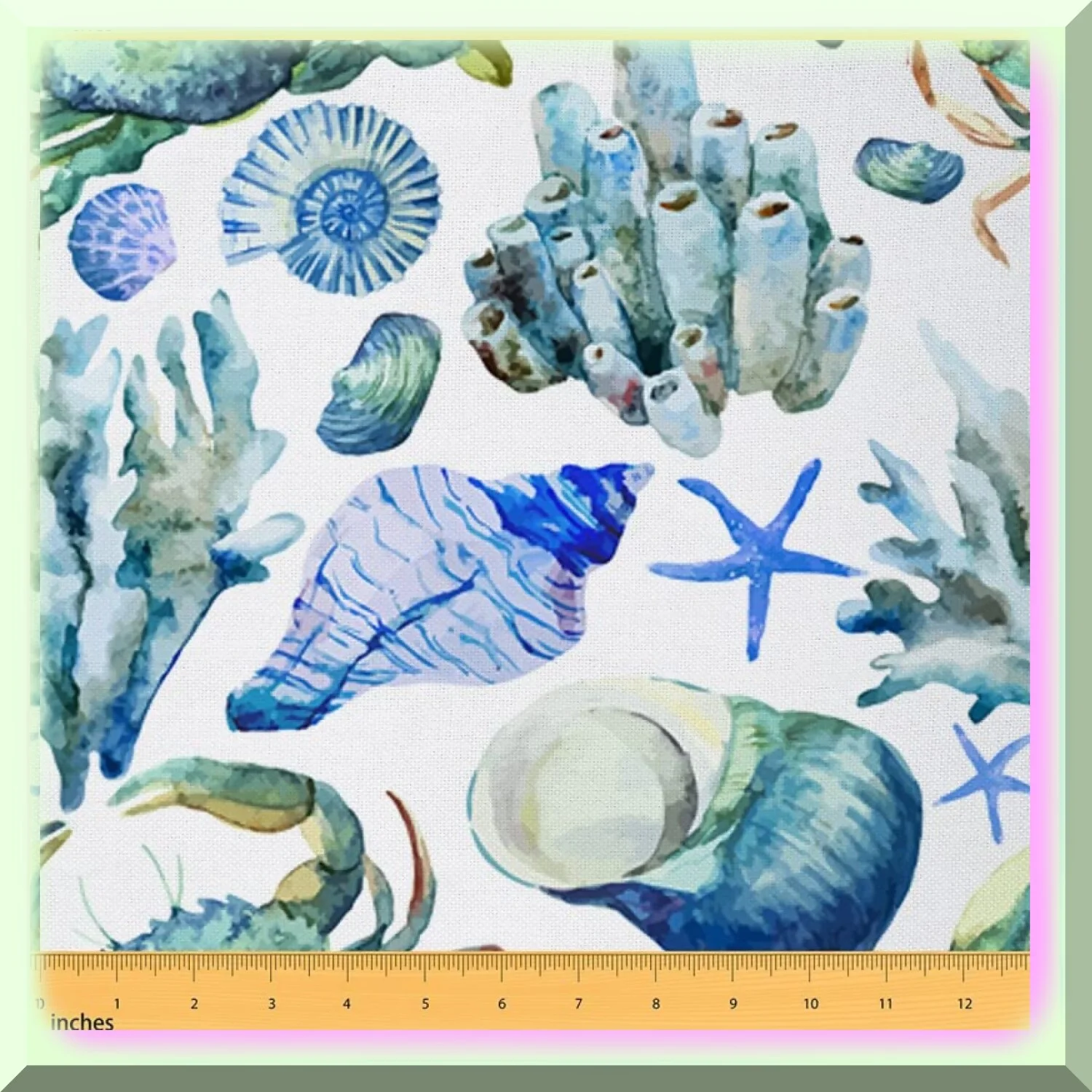 Coral Marine Life Chair Fabric: Seaside Sealife Upholstery Yardage - Vibrant Blue Shell Outdoor DIY Décor