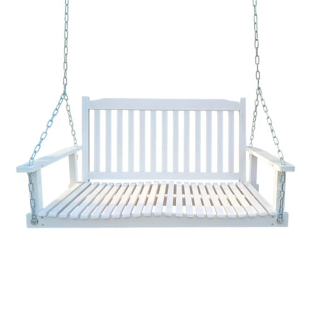 Buumin Front Porch Swing with Armrests, Wood Bench Swing with Hanging Chains,for Outdoor Patio ,Garden Yard, porch, backyard, or sunroom,Easy to Assemble,white