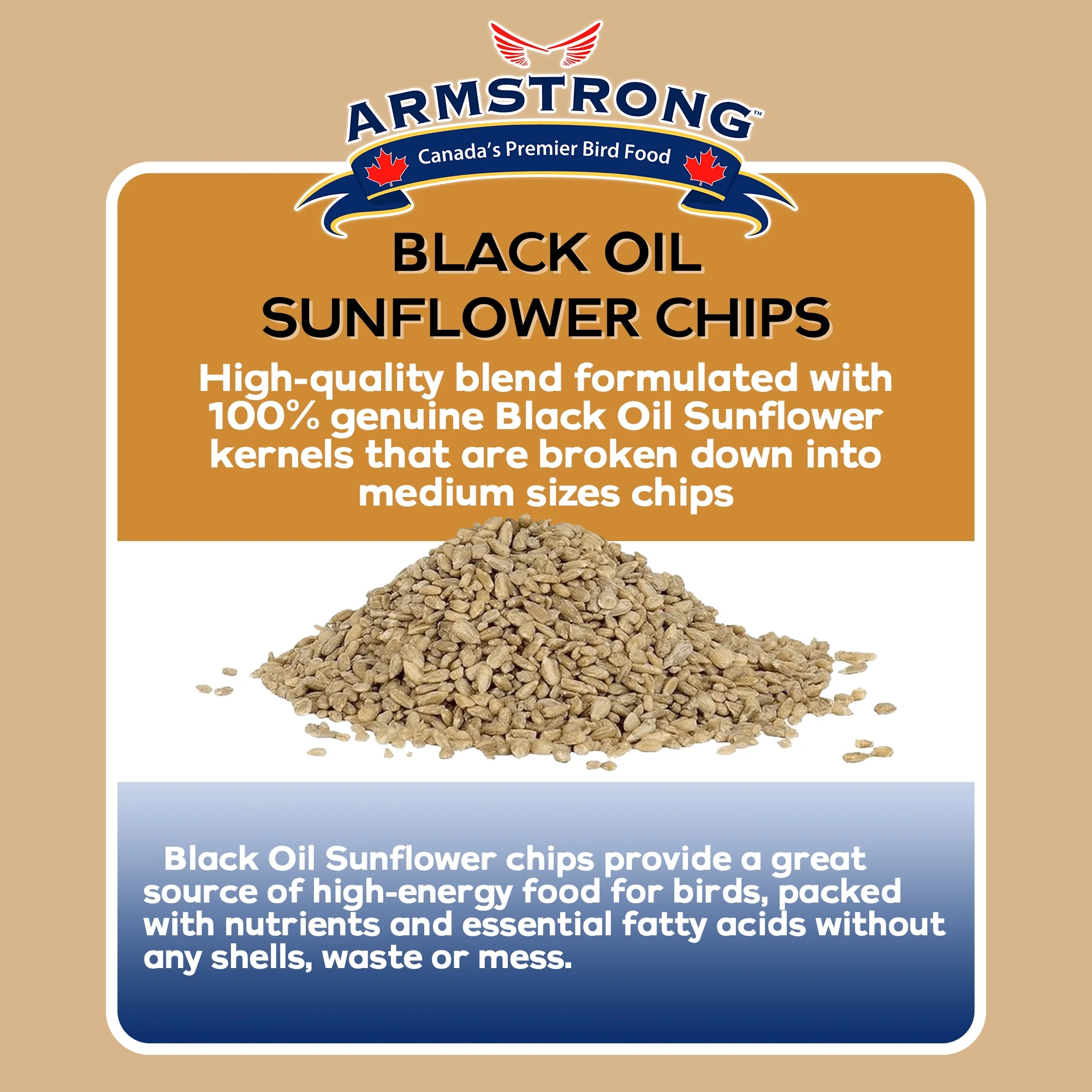 Armstrong Wild Bird Food Black Oil Sunflower Chips Bird Seed Blend, 13lbs