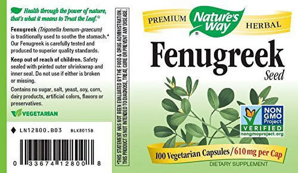 Nature's Way Premium Herbal Fenugreek Seed 610 mg per Vegetarian capsule, 100 Count