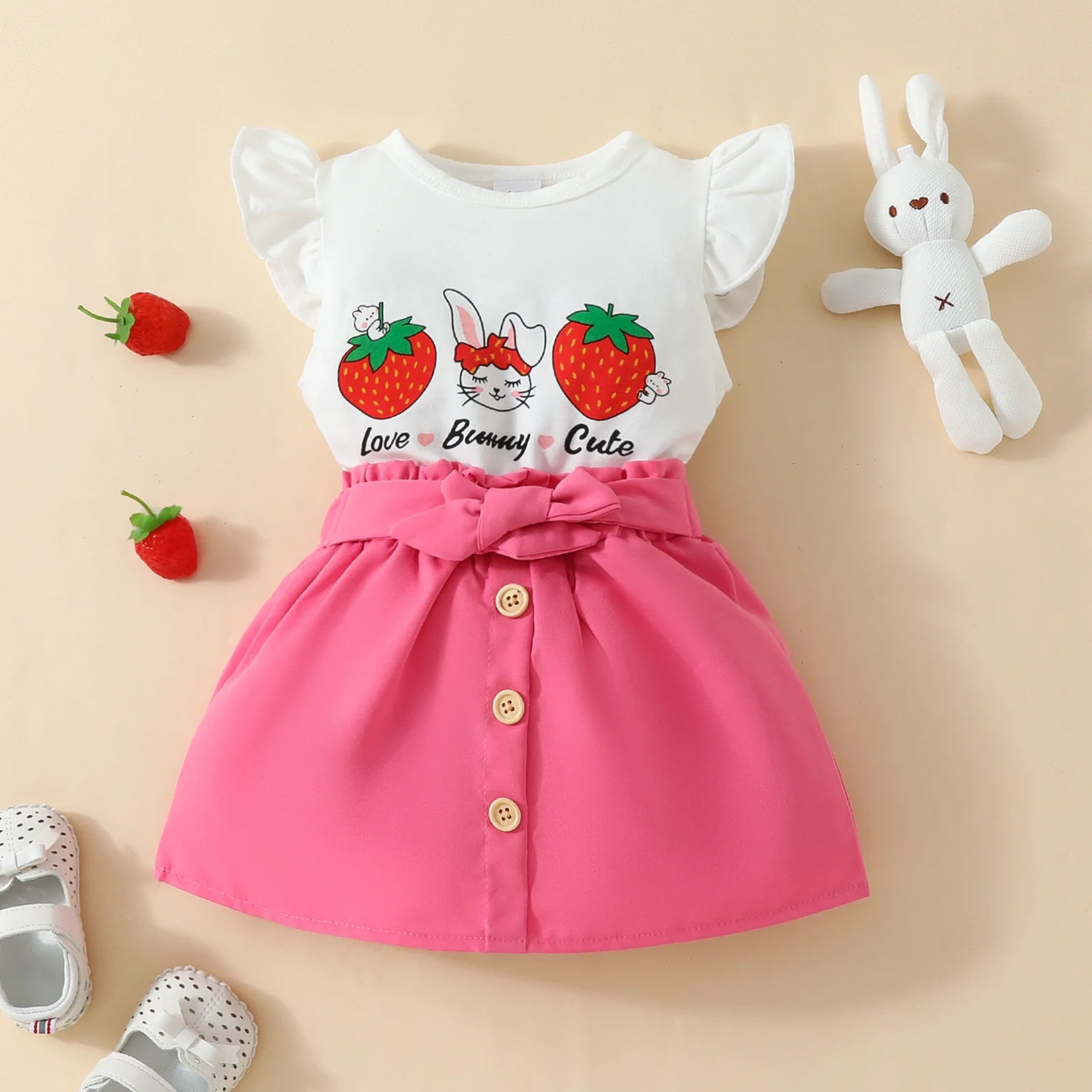 Autumn Tennis Skirt Toddler Girls Summer Fly Sleeve Easter Rabbit Prints Tops And Shorts 2Pcs Outfits Clothes Set For Children Clothes Skirting Board Cleaner Brush