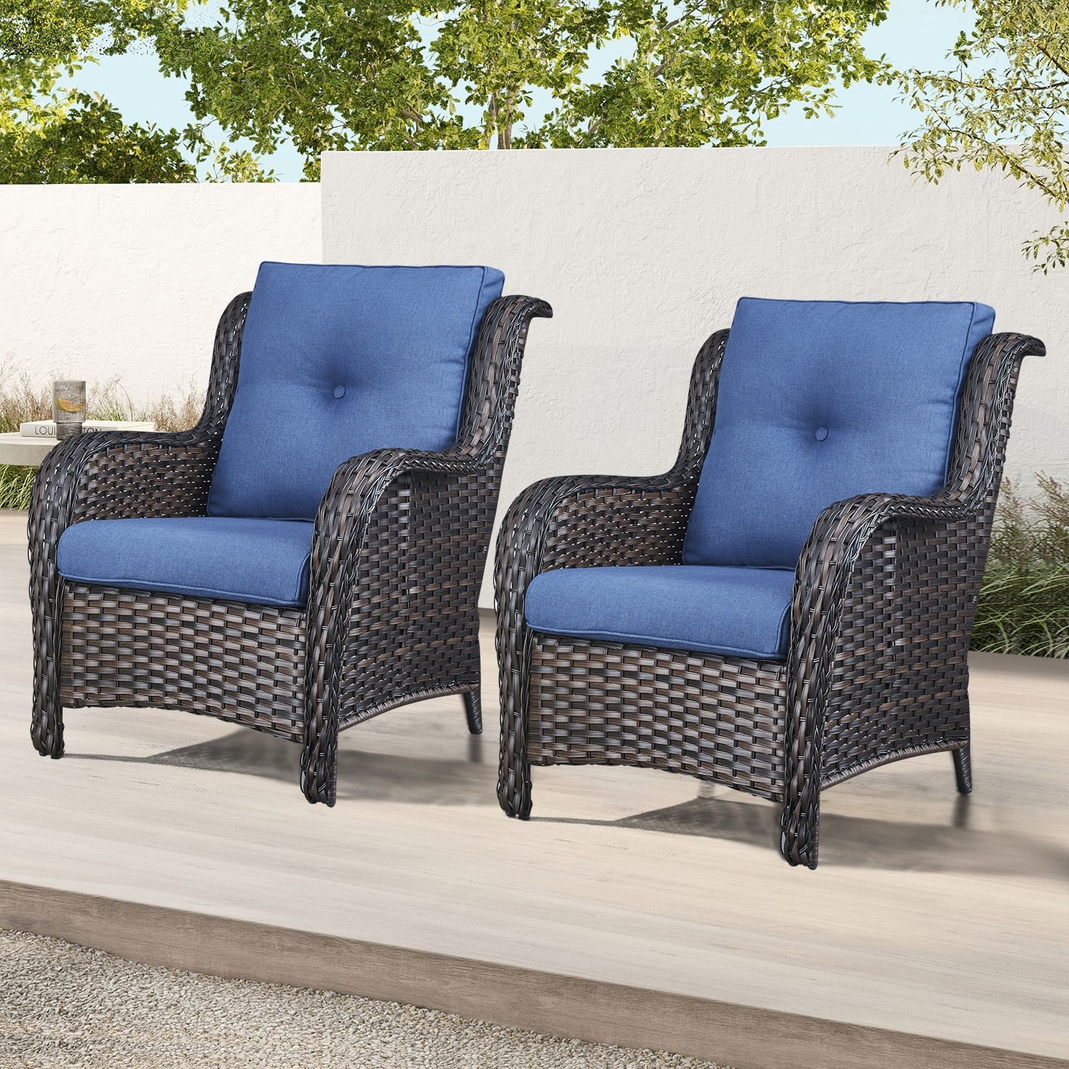 Outdoor Patio Rattan Chairs with Cushions Set of 2 Brown/Beige