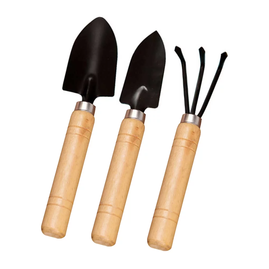 2/3pcs Gardening Tools Wood Handle Stainless Potted Plants Rake Spade for Flowers Potted Plant Transplanting  3-piece tool set