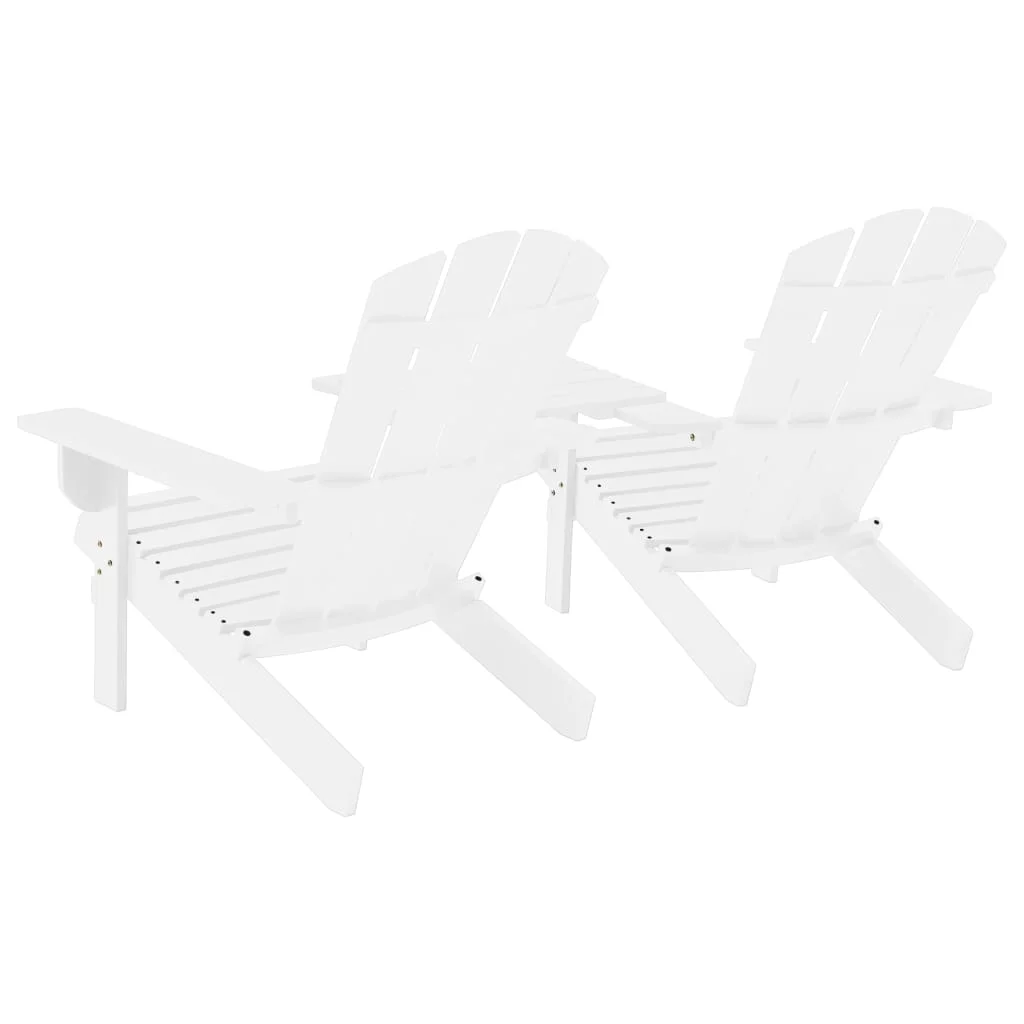 Walmeck Patio Adirondack Chairs with Tea Table Solid Wood Fir White