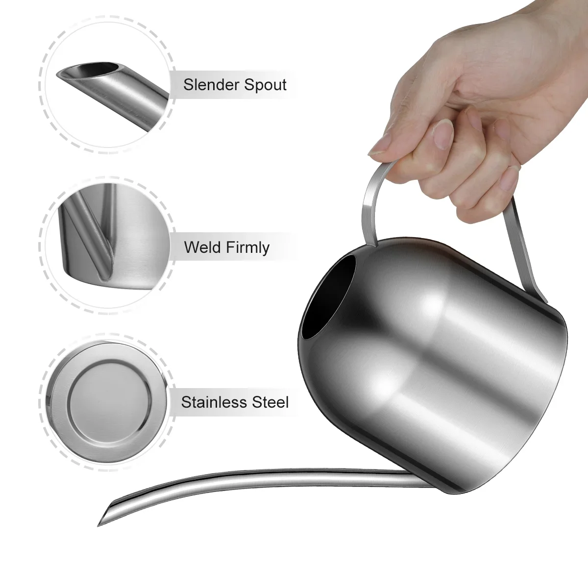 Stainless Steel Watering Can with Long Spout Sprinkler Watering Pot Metal Flower Watering Sprayer ( Silver )