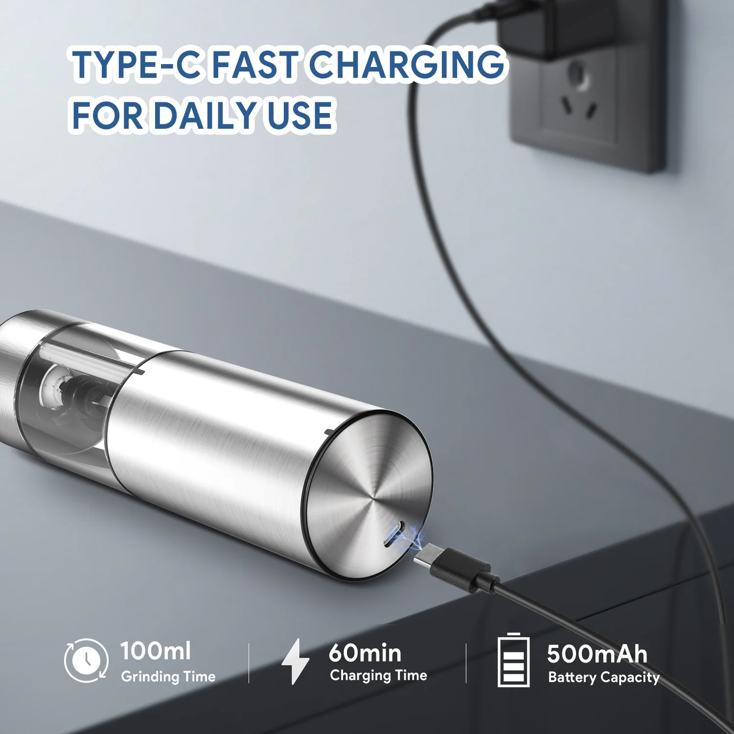 Smoyer 2 Pack Premium Stainless Steel Electric Salt and Pepper Grinder Mills Set,  Sliver