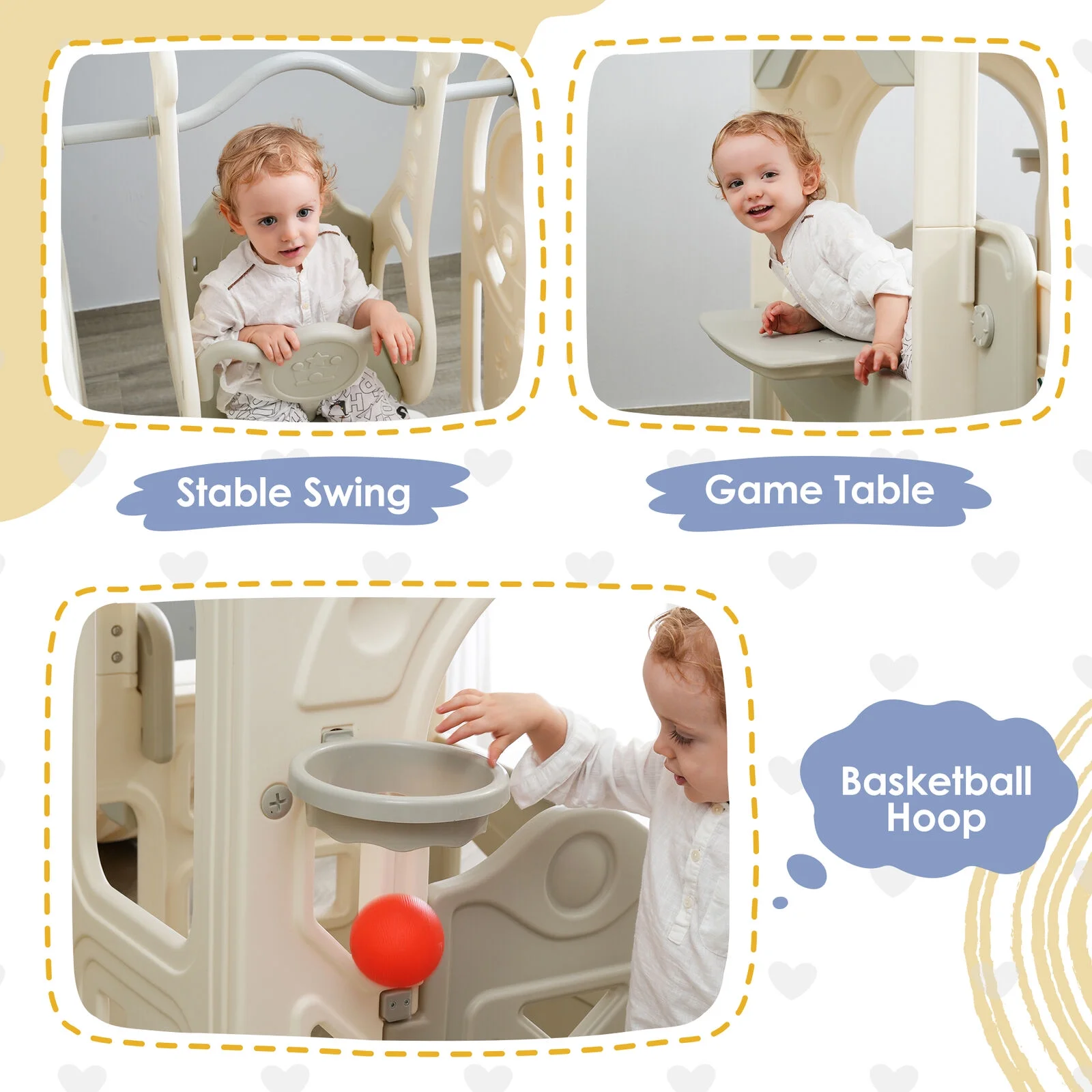 6 in 1 Toddler Slide Swin Sets,Kid Playground Climber Slide Playset,Freest Slide