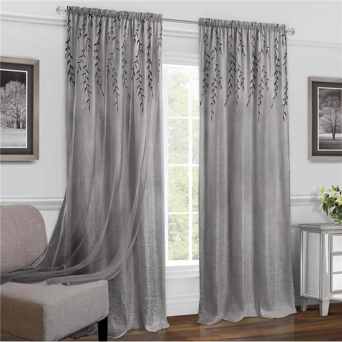 42 x 84 in. Willow Rod Pocket Window Curtain Panel, Grey