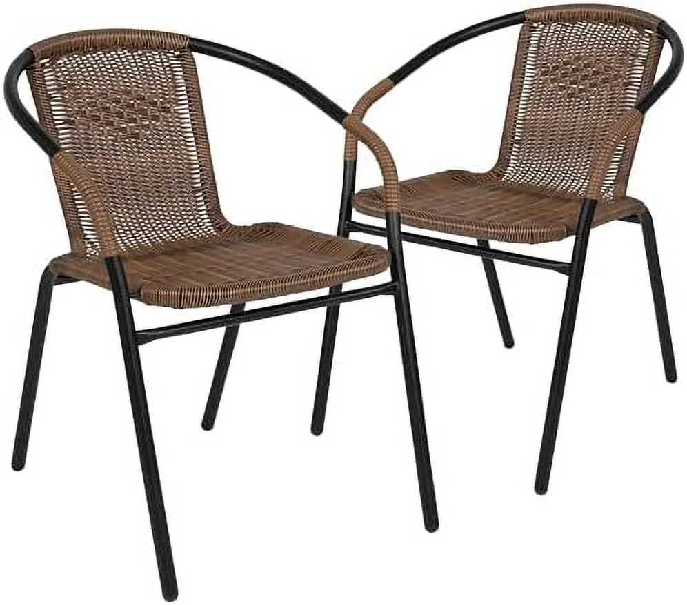 SQYTHGB 2 Pack Gray Rattan Indoor-Outdoor Restaurant Stack Chair with Curved Back
