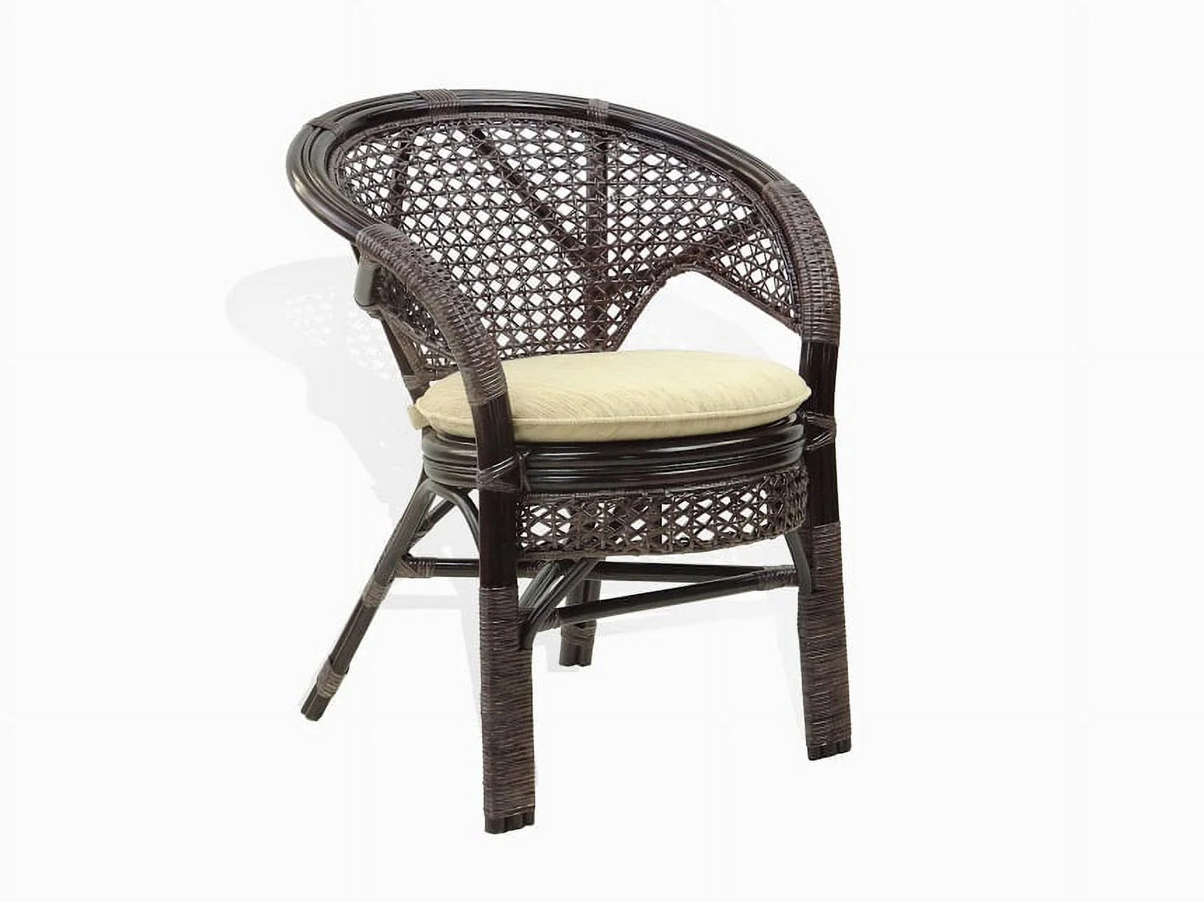Set of 4 Pelangi Natural Rattan Wicker Dining Armchairs Handmade Design, Dark Brown