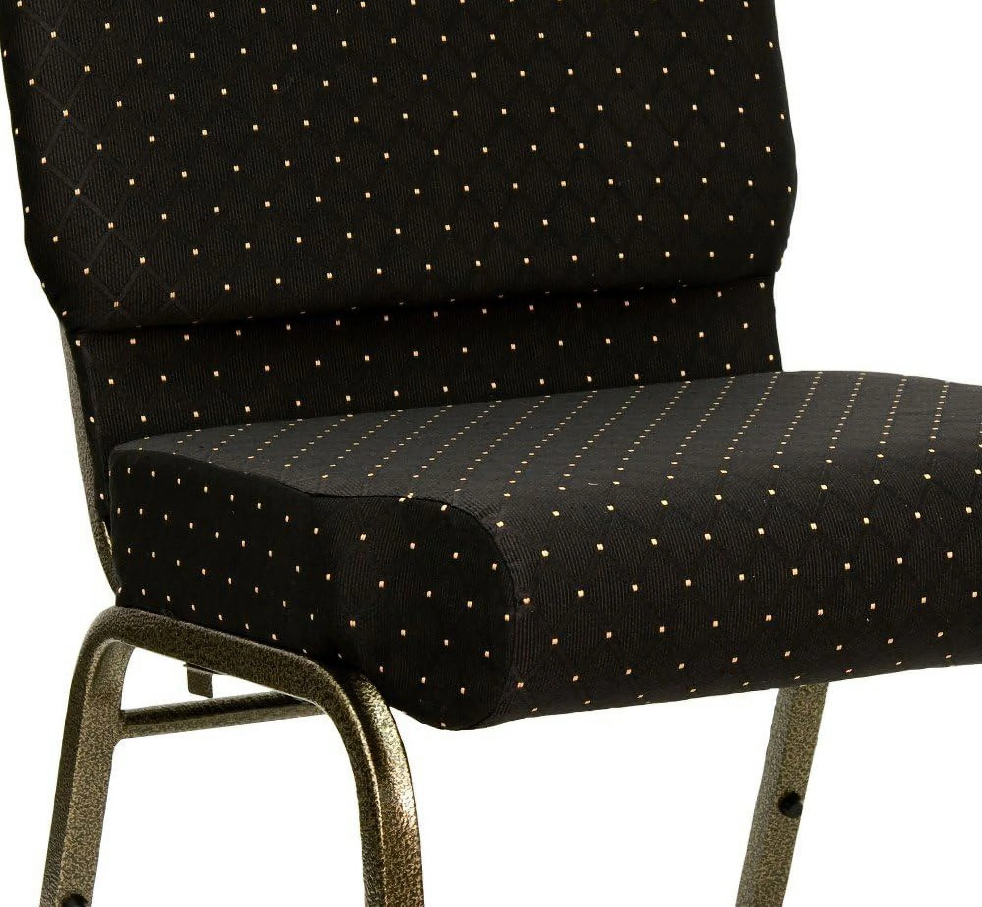 HERCULES Series 21''W Stacking Church Chair In Black Dot Patterned Fabric - Vein Frame