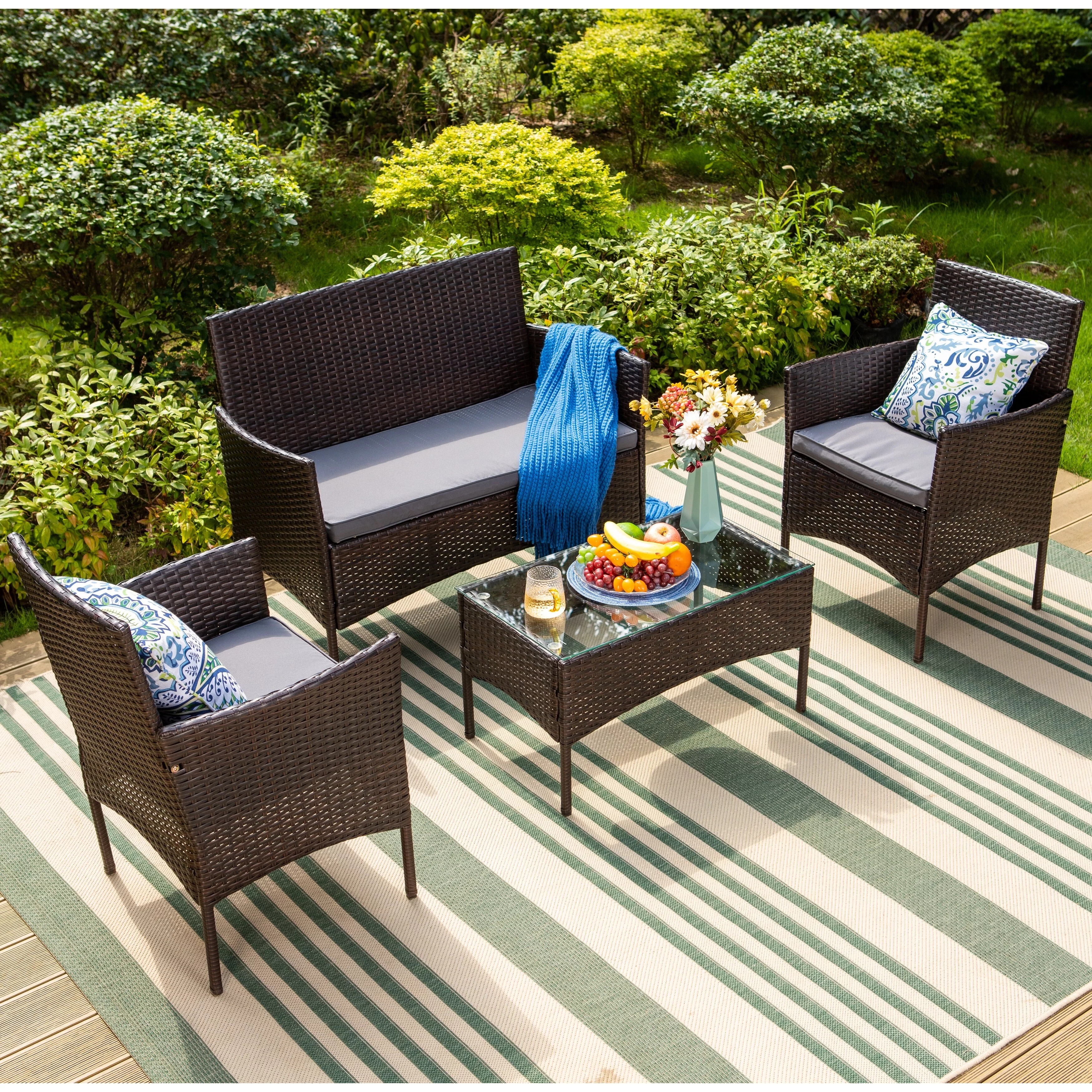 Havenside Home 4-Piece Patio Furniture Wicker Outdoor Bistro Set, All-Weather Rattan Wood Conversation Set with Soft Cushions by  Type B