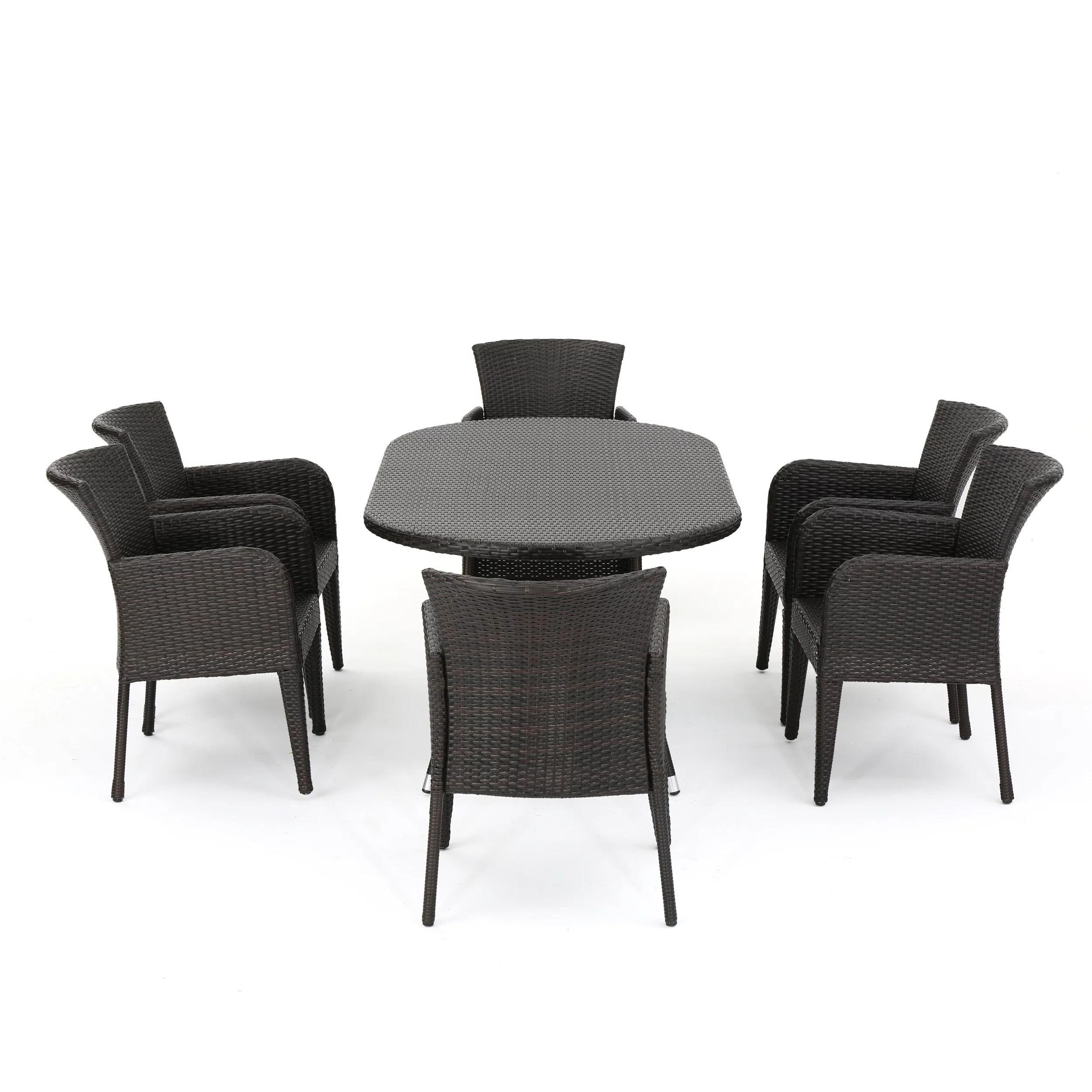 Ramsey 7 Piece Outdoor Oblong Wicker Dining Set, Multibrown