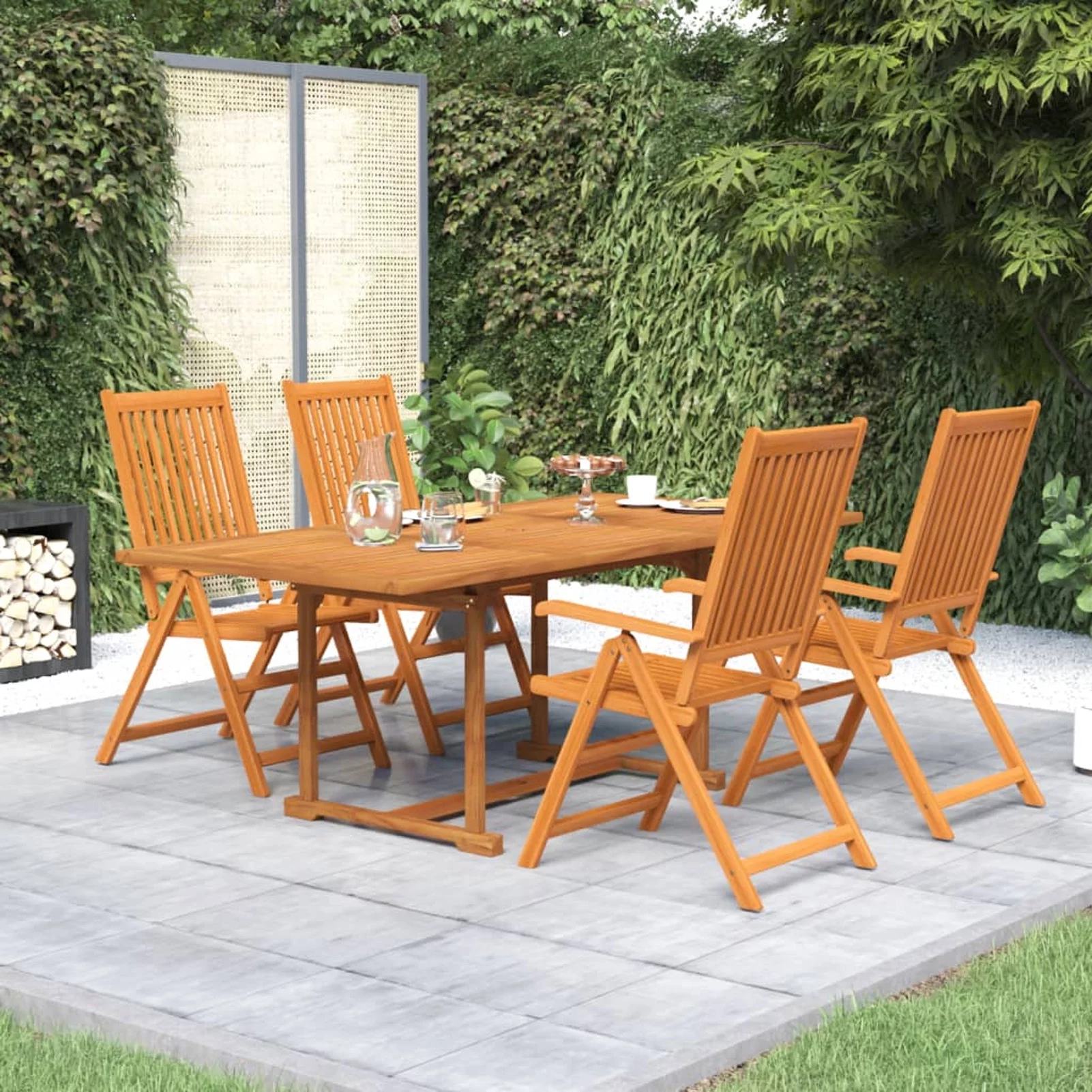 Dcenta 5 Piece Patio Dining Set Acacia Wood Rectangle Extendable Table with Backrest Adjustable 4 Garden Chairs Wooden Dining Set for Balcony, Yard, Deck, Lawn,  Furniture