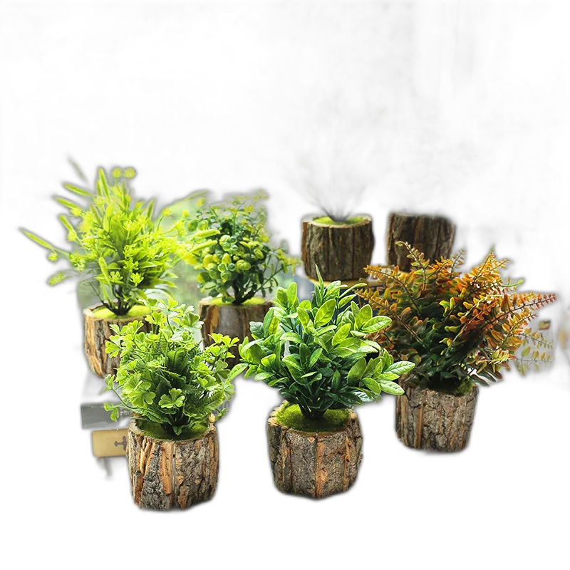 Fake Flowers Wooden Flower Pots Simulation Plants Small Bonsai Creative Decorative Ornaments Artificial Flowers Simulation Potted Plants