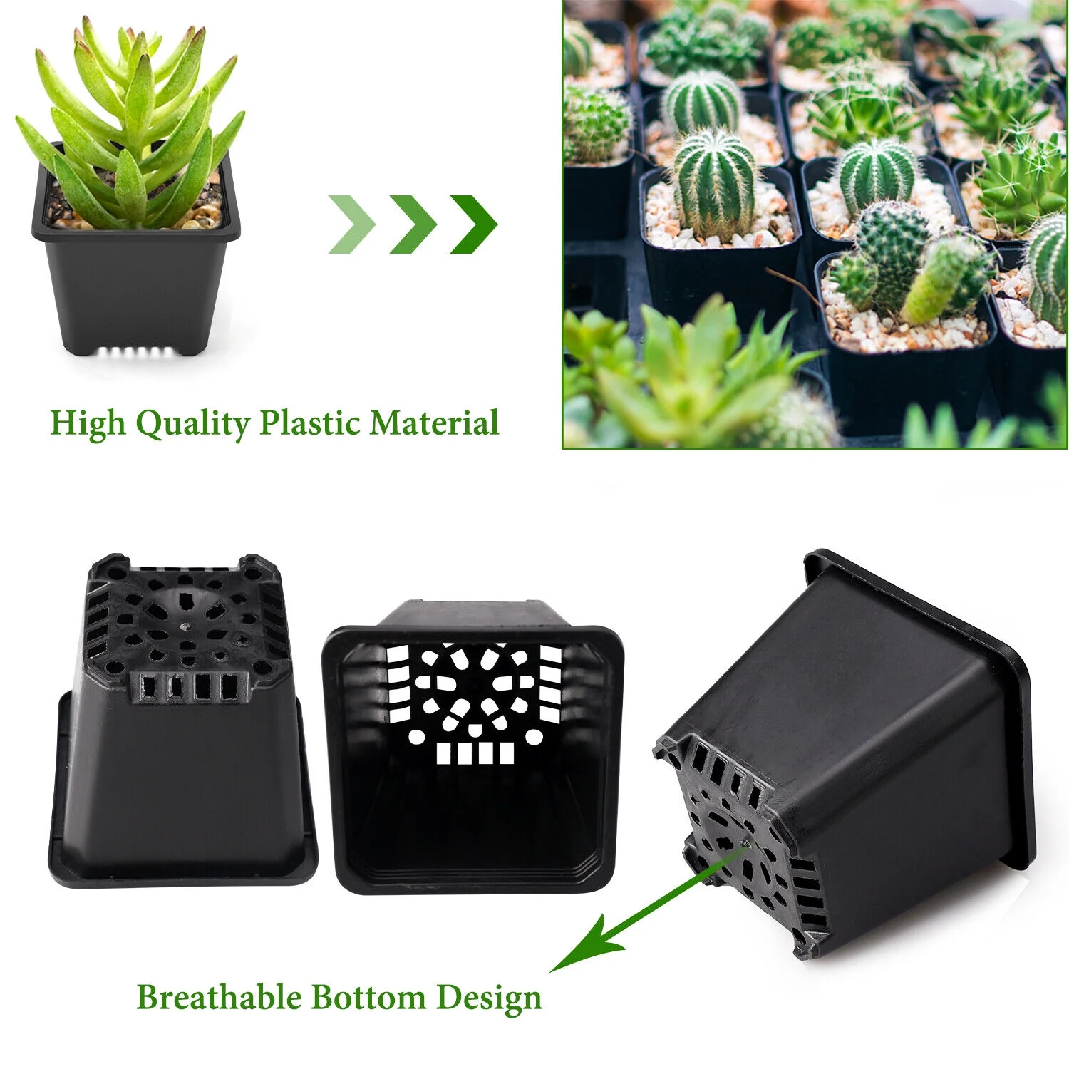 Black Square Plastic Seedling Pots Seed Pots Flower Pots Transplant Pot Home US