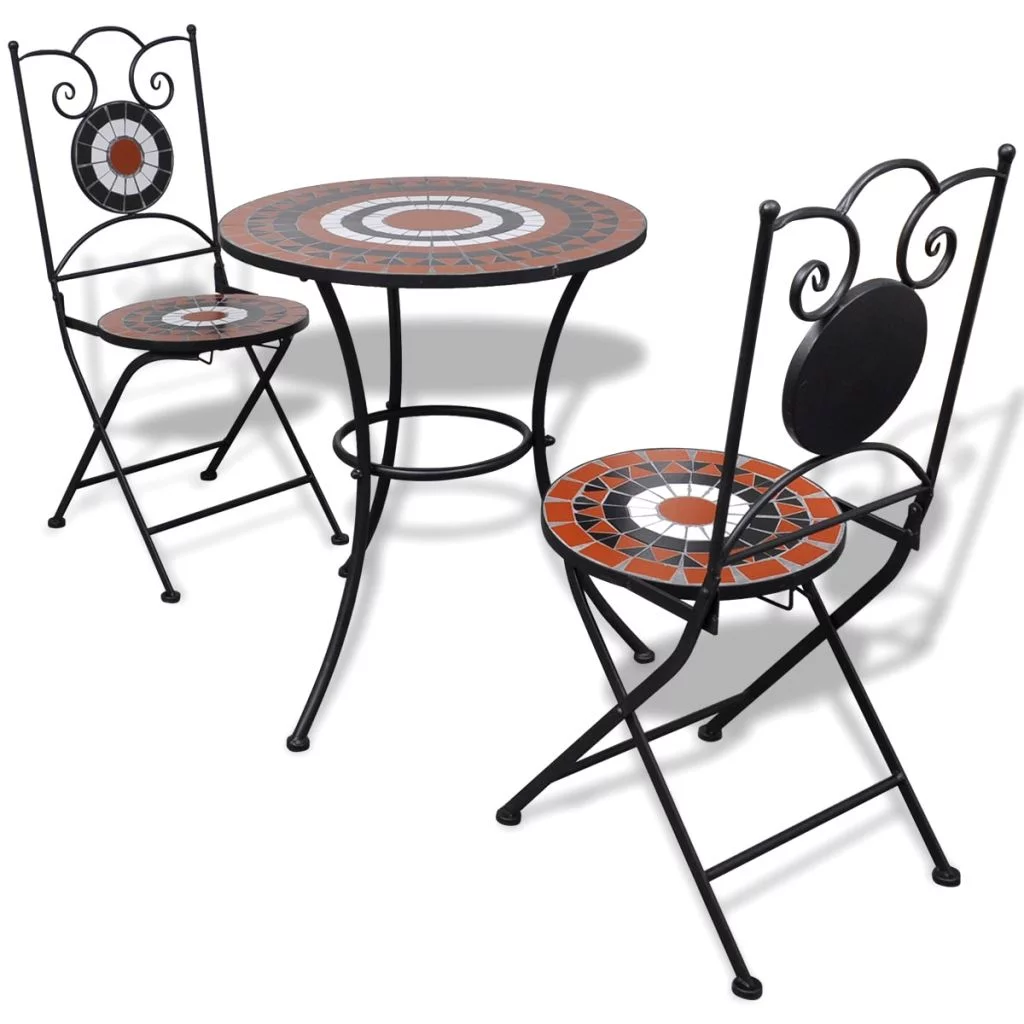 Andoer 3 Piece Bistro Set Ceramic Tile Terracotta and White