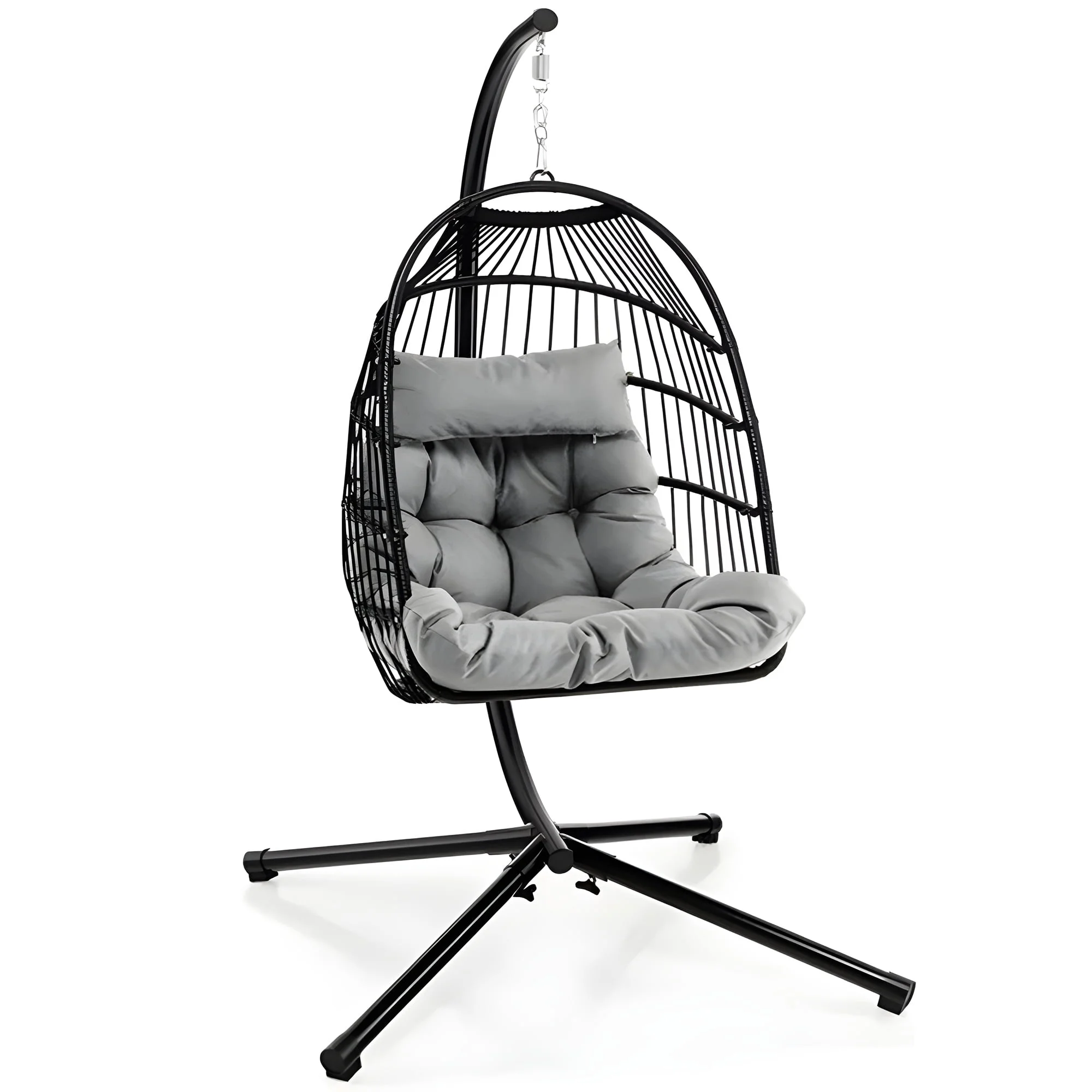 Vebreda Large Hanging Egg Chair with Stand & UV Resistant Cushion Hammock Chairs for Outdoor, Black