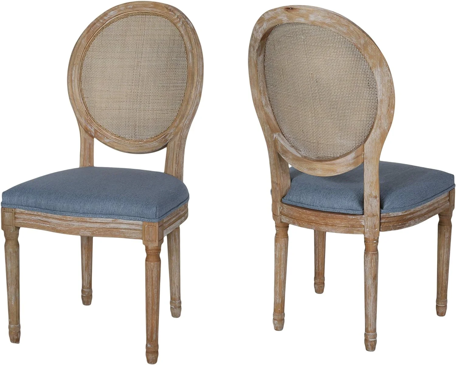 Camilo Wooden Dining Chair With Wicker And Fabric Seating (Set Of 2), Light Blue And Natural