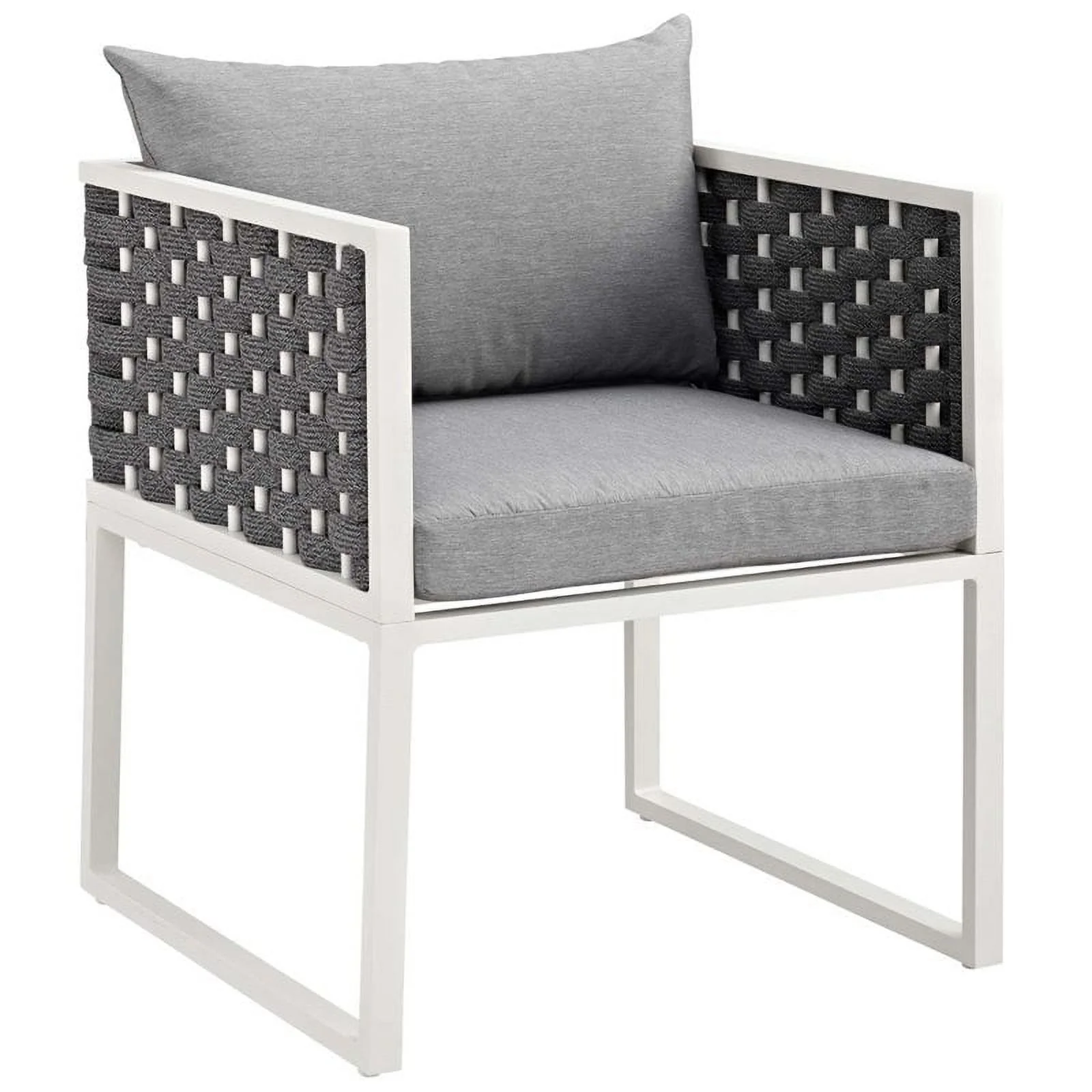 Pemberly Row  Aluminum Patio Dining Armchair in White and Gray (Set of 2)