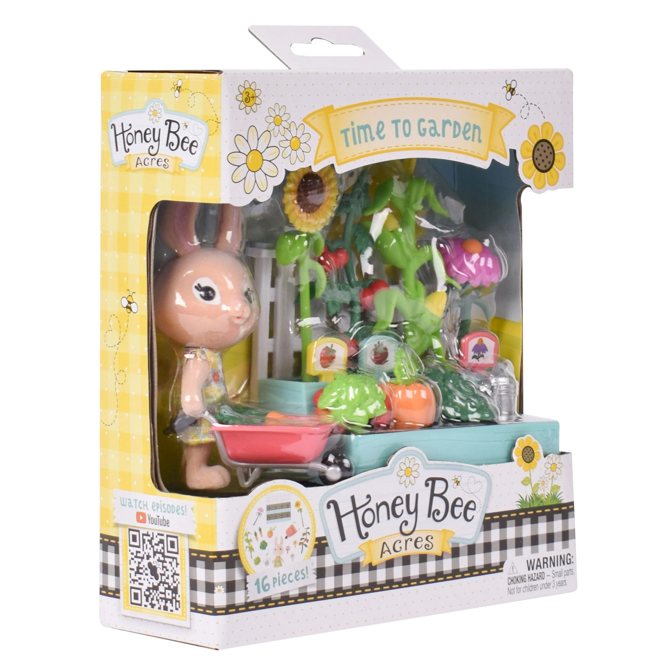 Honey Bee Acres Time to Garden Playset with Bunny Figure, 16 Pieces, Children Ages 3+