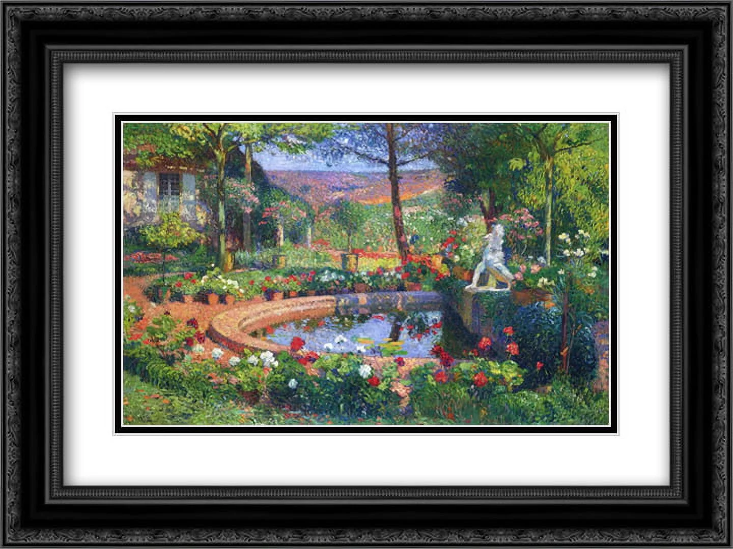 Henri Martin 2x Matted 24x18 Black Ornate Framed Art Print 'Fountain in the Park Marquayro'