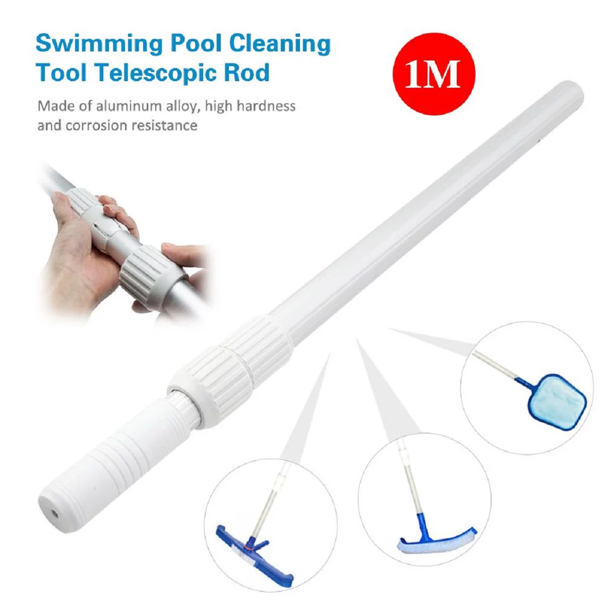 Mioliknya Swimming Pool Skimmer Telescopic Handle Alloy Joint for Brush Salvage Net Pool Clean Tool