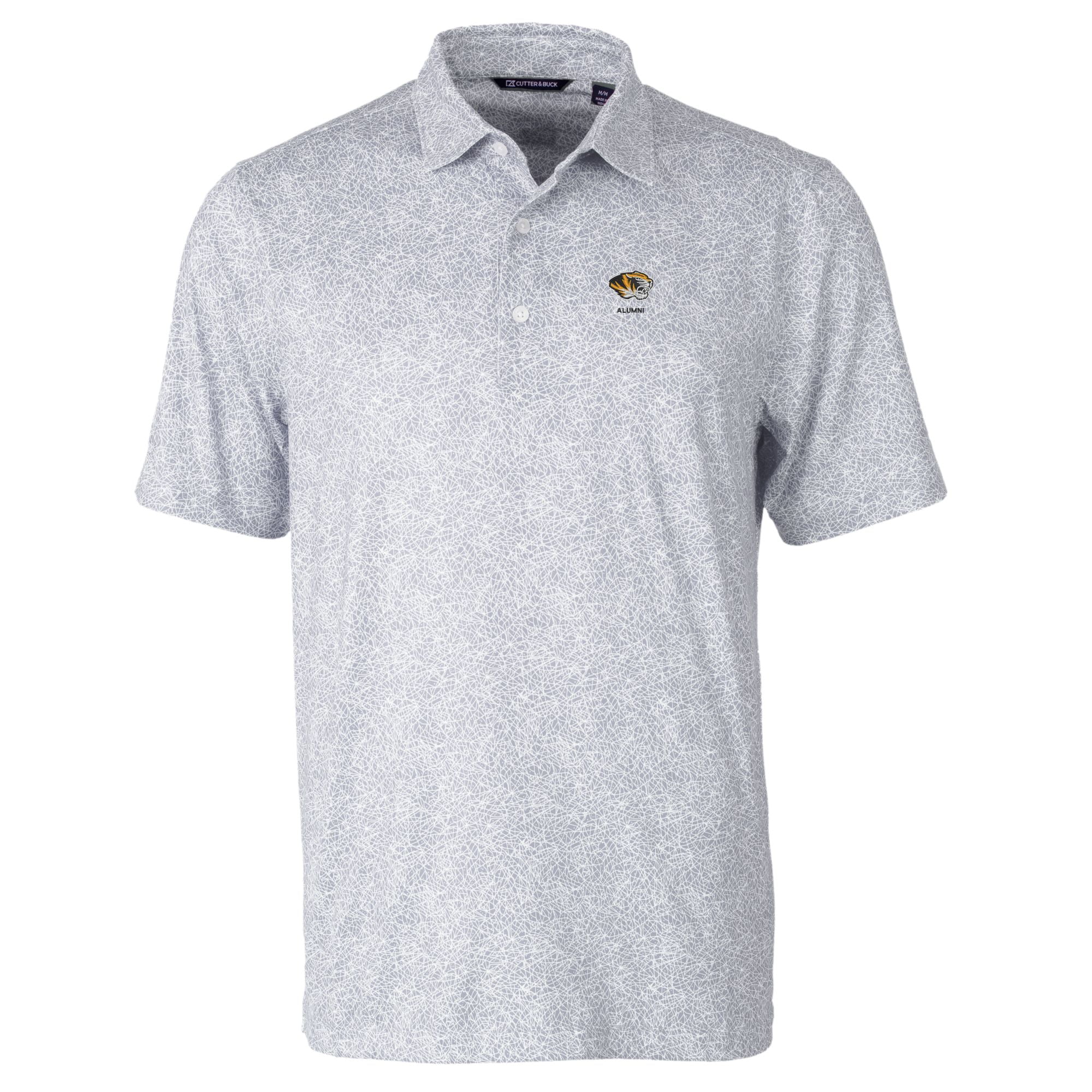 Men's Cutter & Buck Gray Missouri Tigers Alumni Logo Pike Constellation Print Stretch Polo