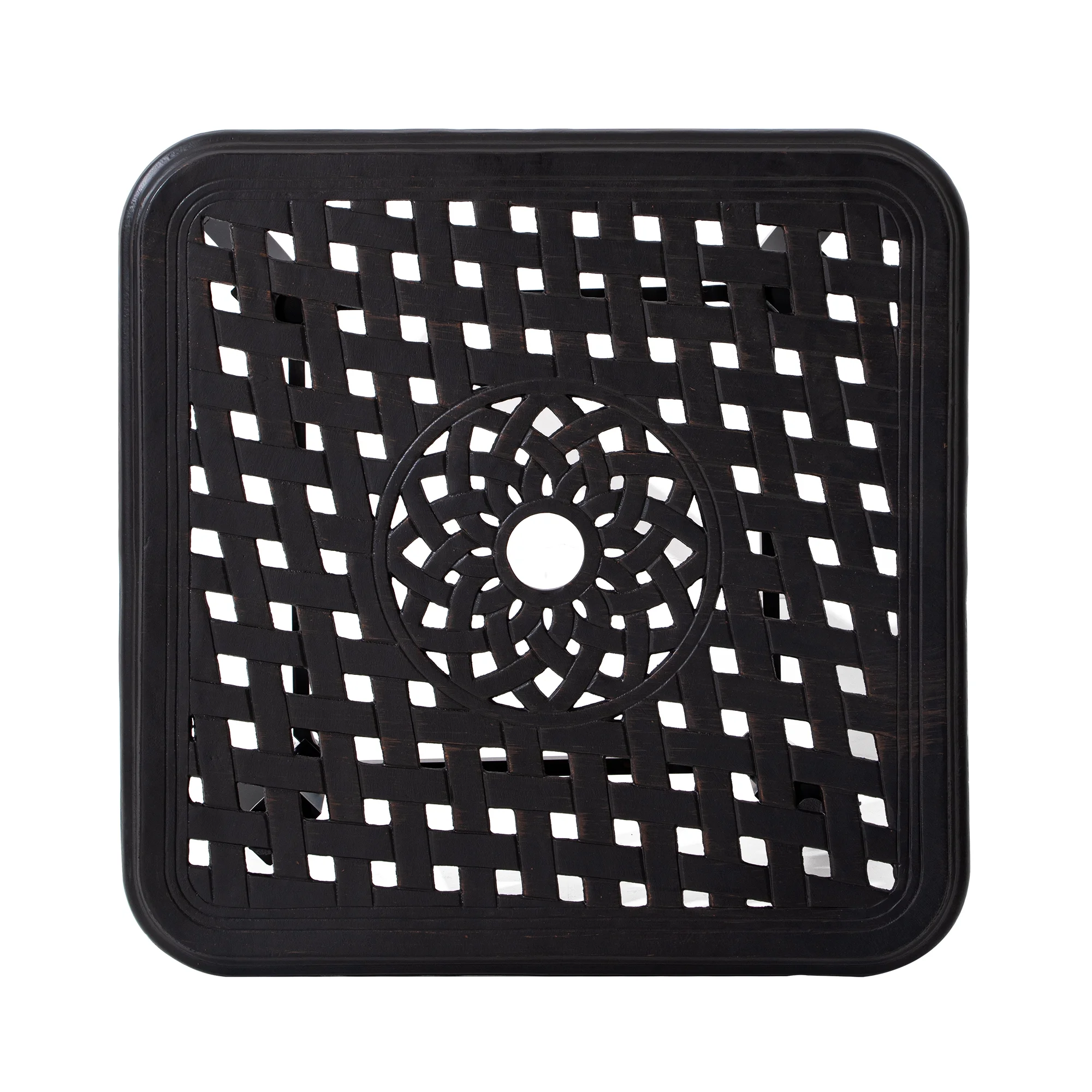 HomeRoots  24 in. Black Square Metal Outdoor Bistro Table with Umbrella Hole