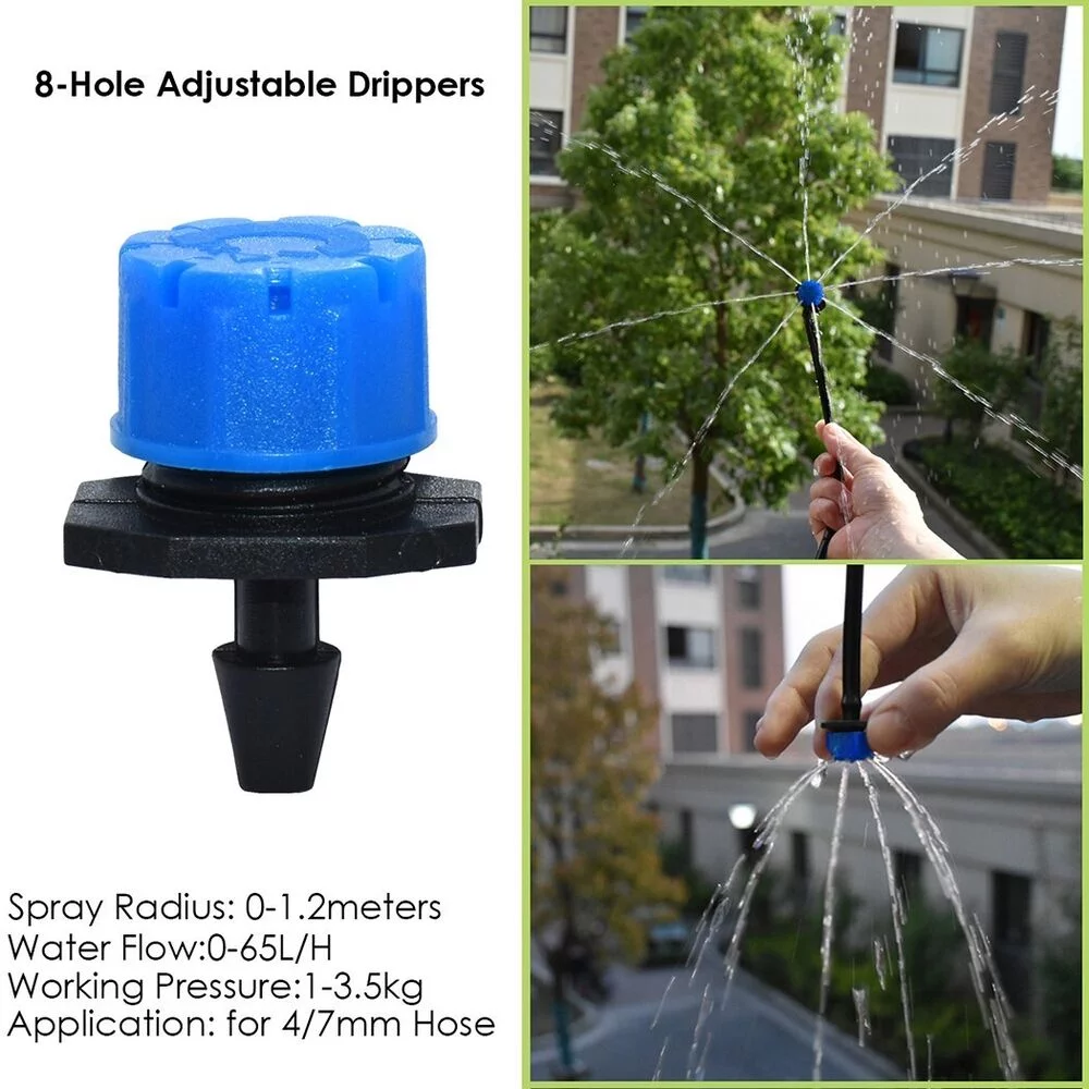 50*Adjustable Water Flow Irrigation Drippers Sprinkler Emitter Drip-System