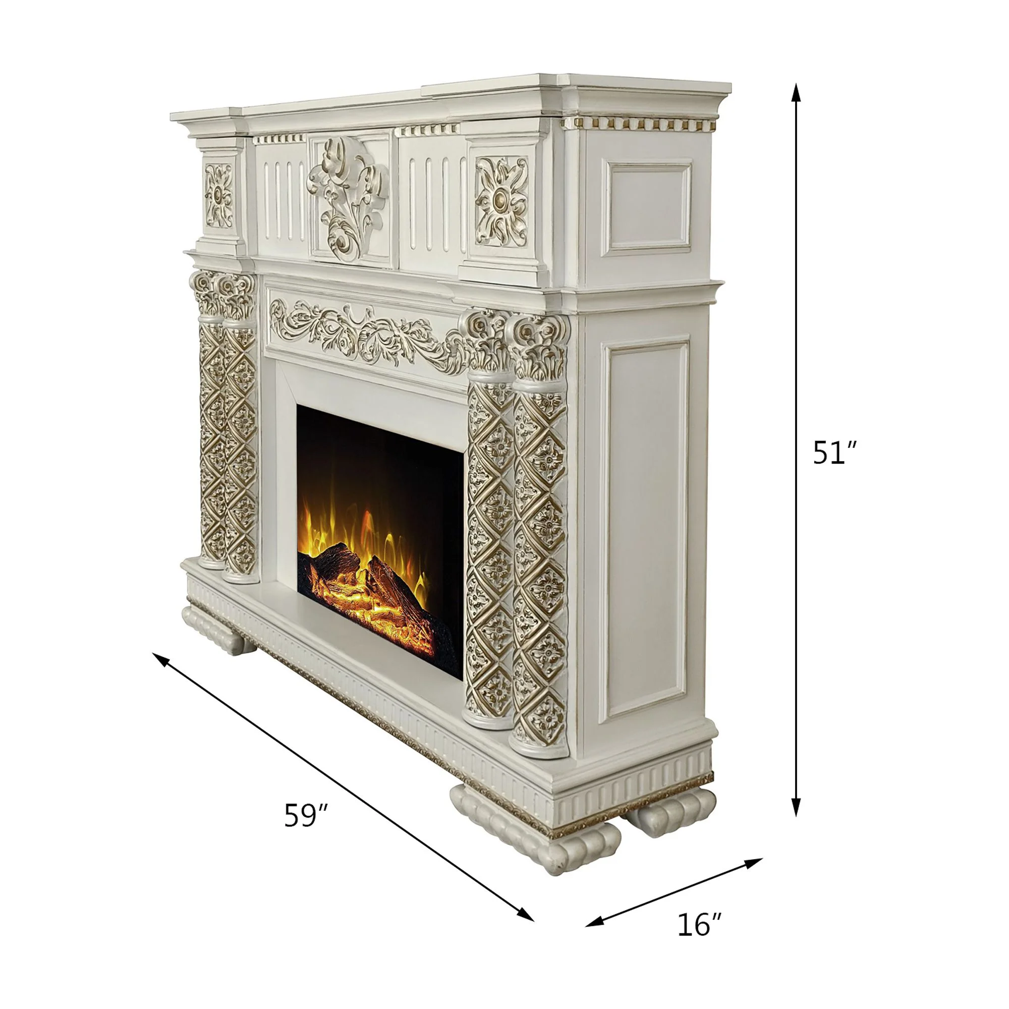 ACME Vendome Fireplace in Antique Pearl Finish